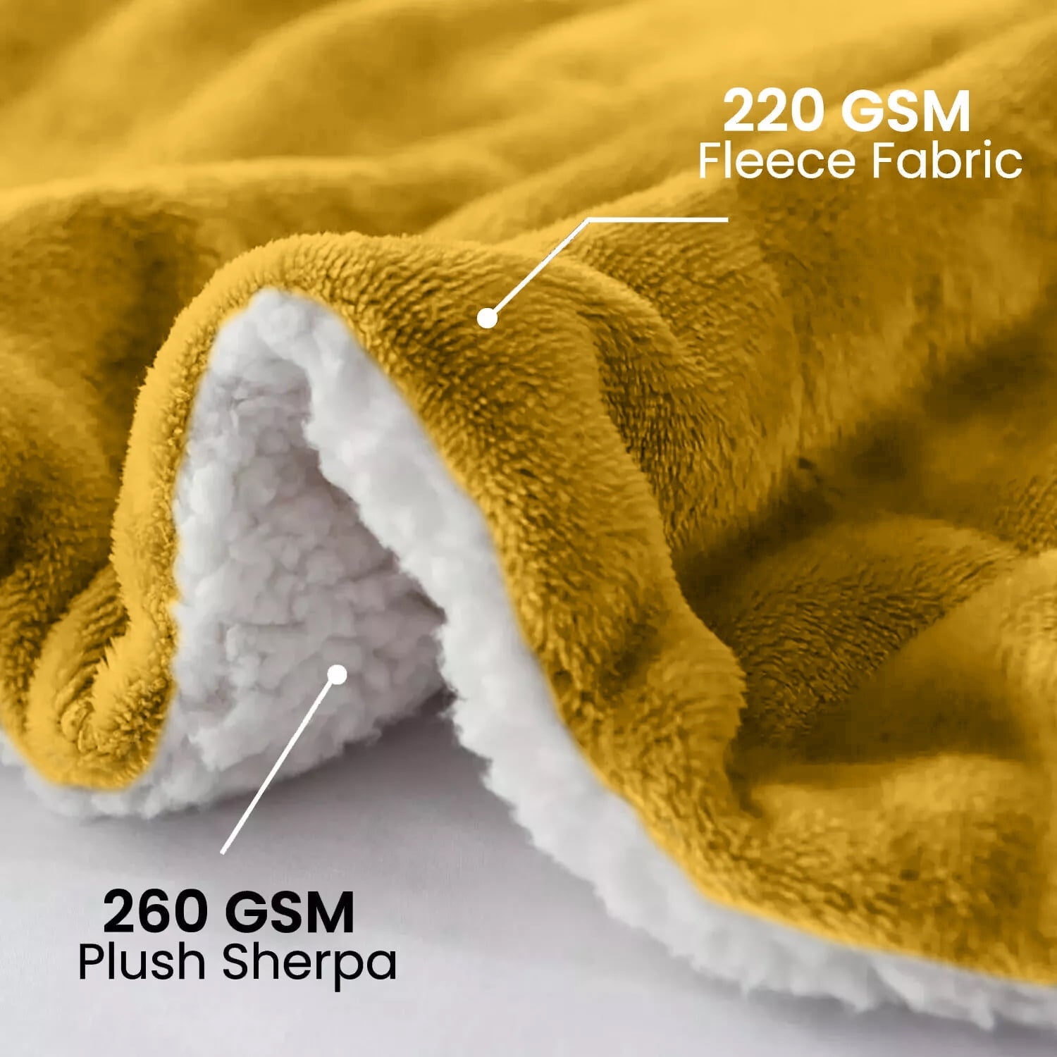 Reversible Sherpa Moonlight20015 Sherpa Blanket Fluffy Plush Couch & Travel Blanket Reversible Throw Size Ochre Color - Luxury Knitted Decorative Throw Blanket with Fringes Detail