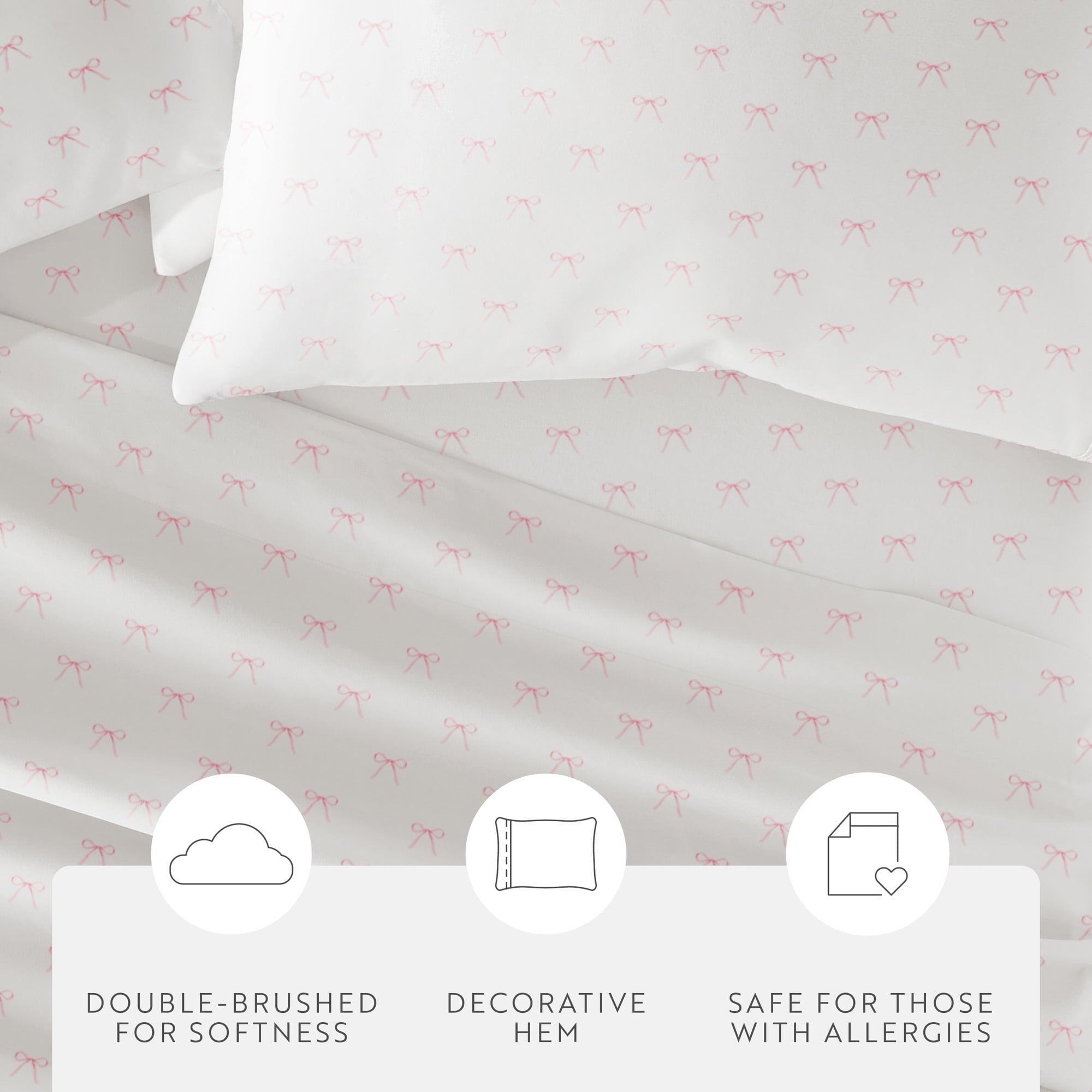 Cooling Sateen 3 Piece Ditsy Pattern Microfiber Bed Sheets, Pink Bows, Twin-XL - Cooling Hotel Quality Bedding Sheets and Pillowcases Detail