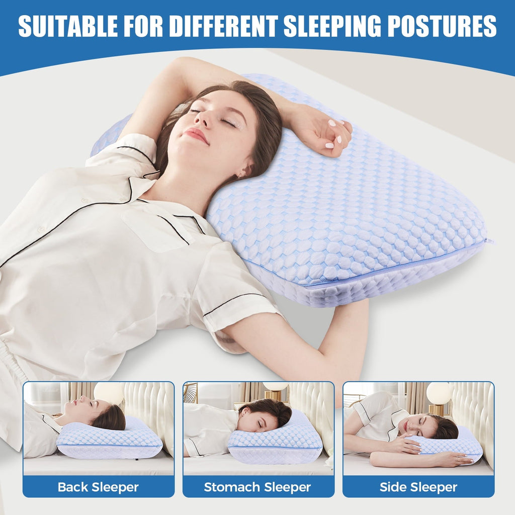 Hotel Collection Memory Foam Pillow for Bed, Firm Cooling Pillow with Washable Cover, Supportive Bed Pillow for Side,Stomach and Back ... - Orthopedic Shredded Foam Bed Pillow Set Detail