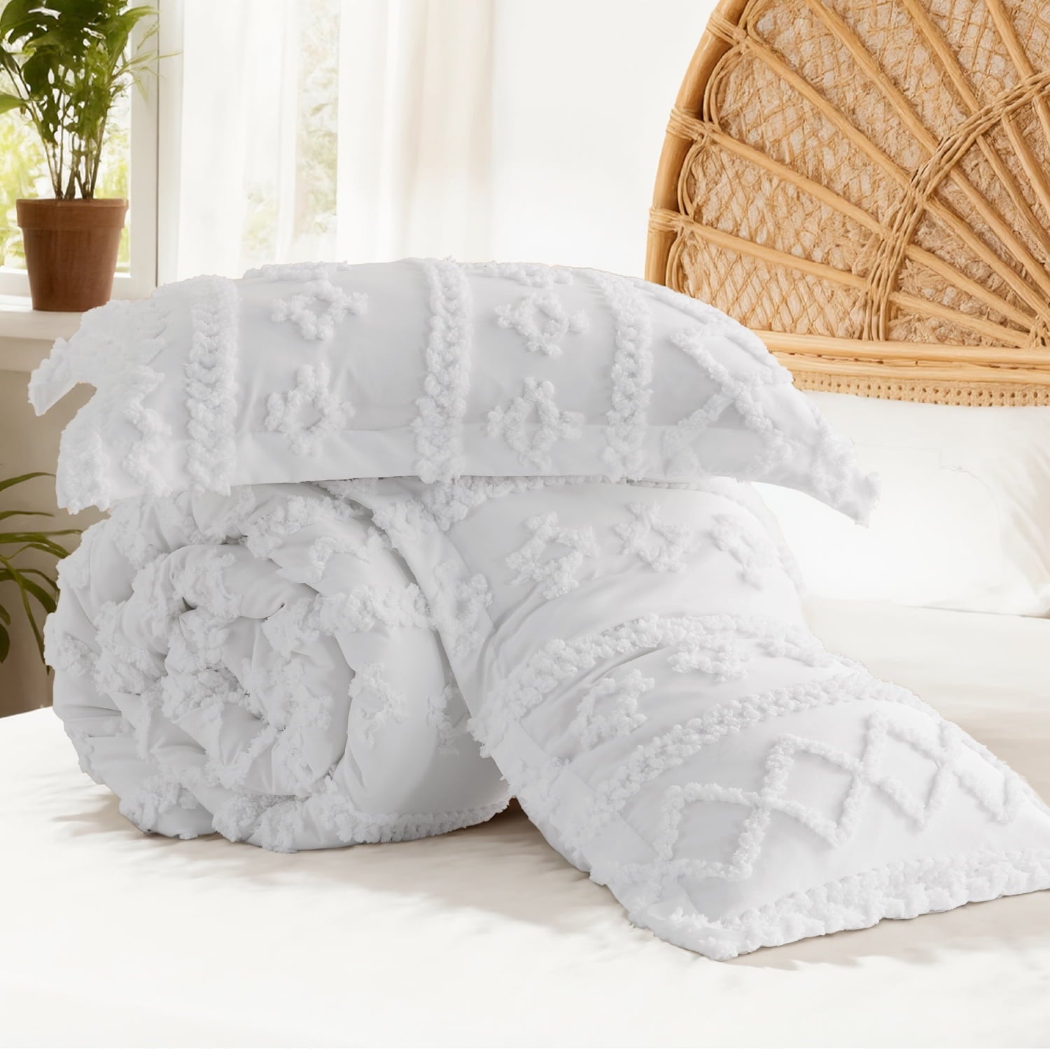 Luxurious Quilted Tufted Boho Comforter Set, 2 Pieces Farmhouse Shabby Chic Embroidery Bed Set, Soft Jacquard Comforter for All Seasons... - Luxurious Quilted Duvet Cover Set Detail