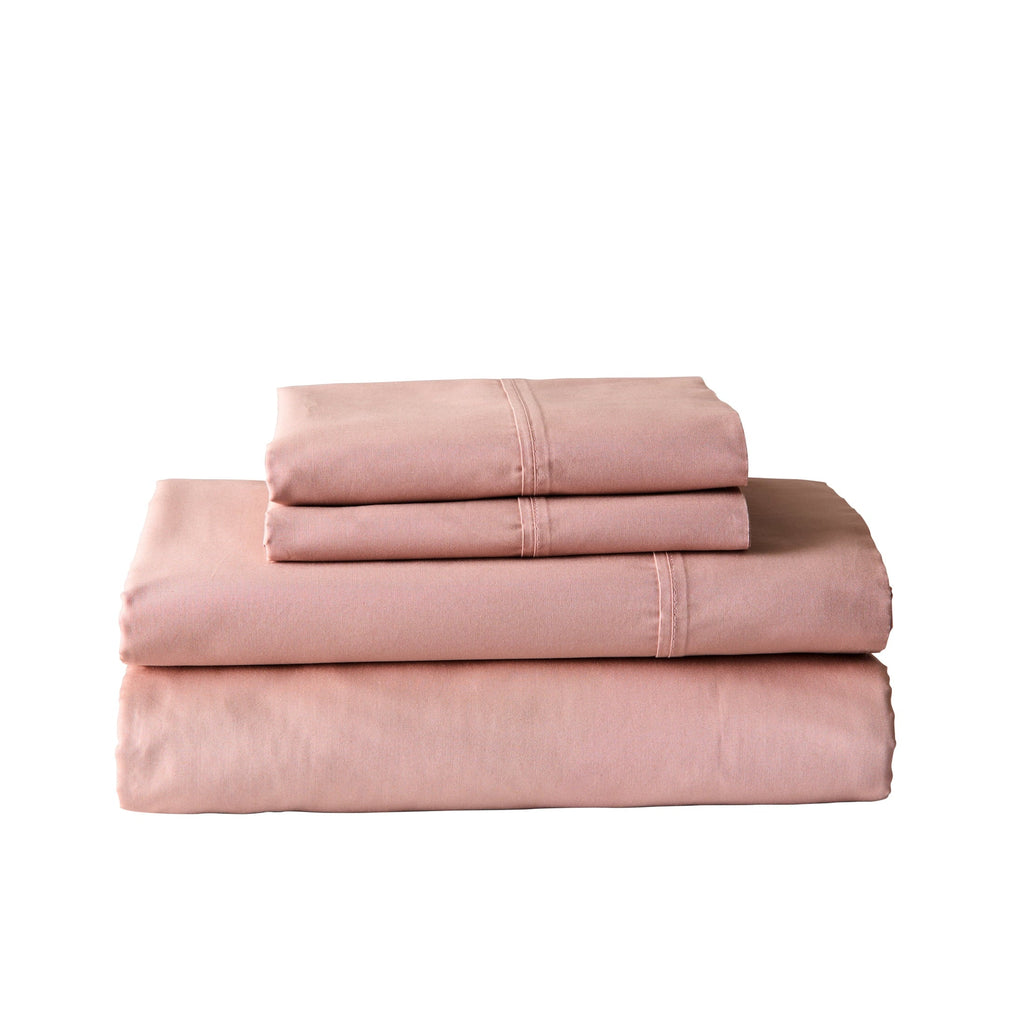 Ultra-Soft 300 Thread Count Cotton Percale 3-Piece Antique Blush Bed Sheet Set, Twin - Luxury Bed Sheet Set with Deep Pockets Detail