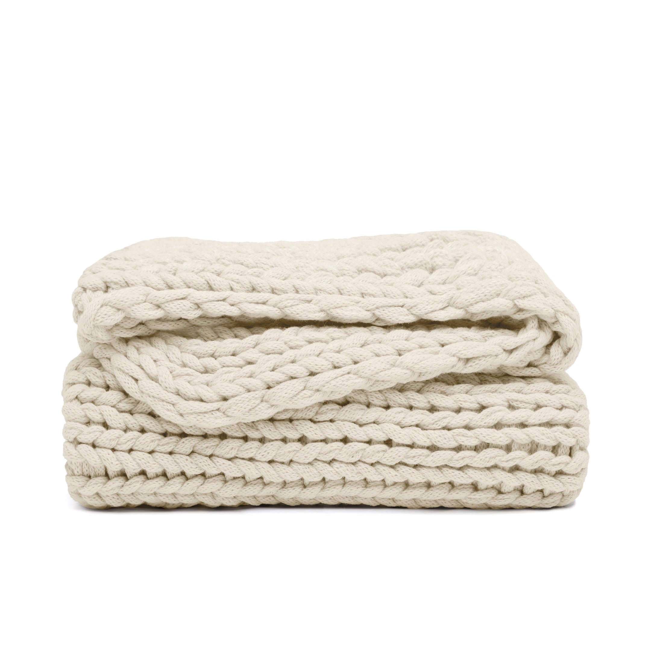 Decorative Knitted Soft & Cozy Chunky Hand-Knit Throw Blanket, Ivory - Cozy Fleece Throw Blanket for Couch & Bed Detail