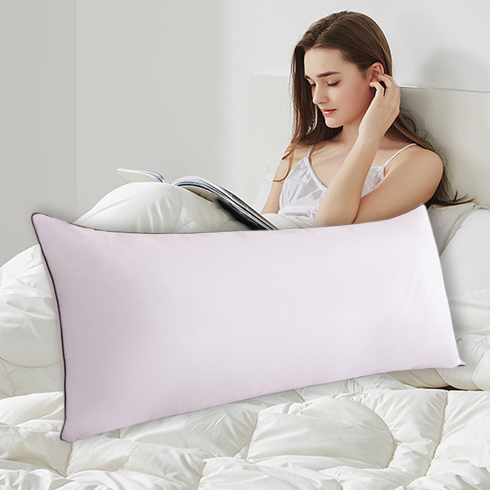 Orthopedic Support Long Pillows For Bed King Clearance! 100*48cm White Gentle Support Soybean Pillow, Comfortable Breathable Bed Pillows... - Decorative Throw Pillow Cushion for Sofa & Bed Detail