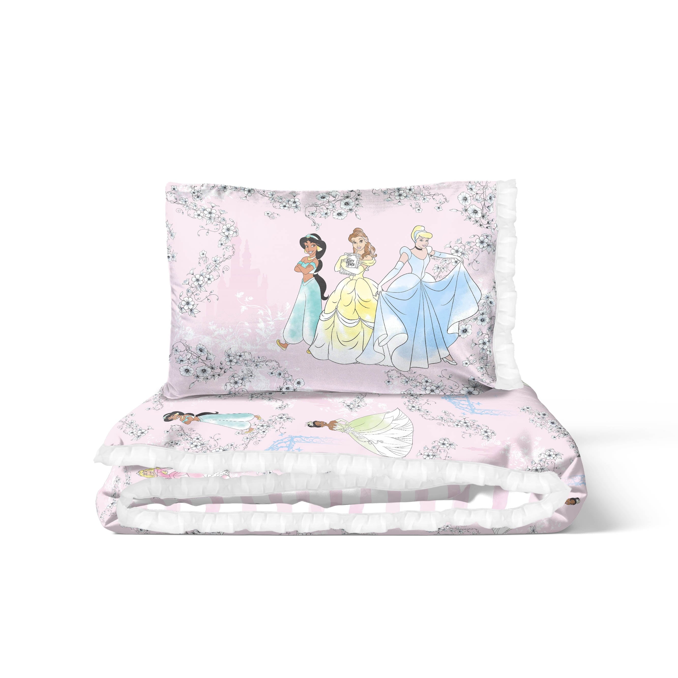 Hypoallergenic Cloud Princess Floral Gardens 2-Piece Twin/Full Reversible Comforter Set, Polyester Microfiber, Pink & White - All-Season Down Alternative Comforter Insert Detail