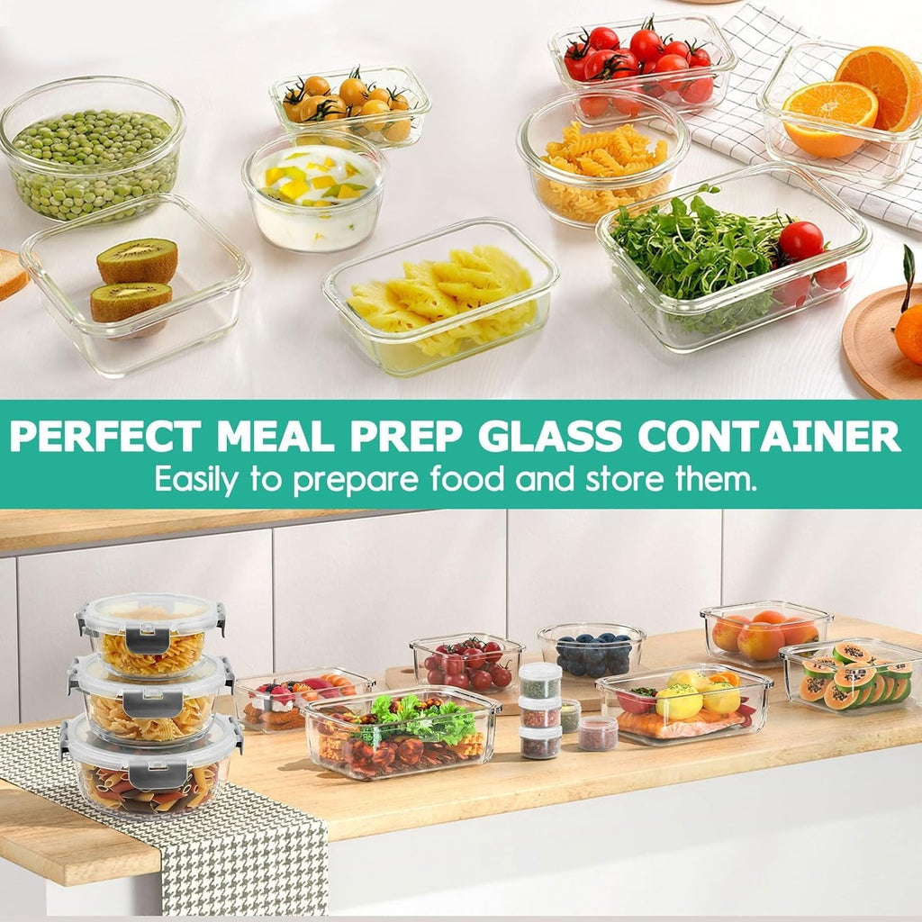 Sweet Treat Shaped 34pcs Glass Food Storage Containers with Lids Set, Airtight Meal Prep Containers (17 Containers & 17 Lids), Grey - Fun Food Fidget Cookie Squishable Toy Detail