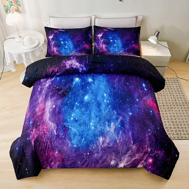 Fluffy Down Alternative Galaxy Comforter Set Outer Space Purple Starry Sky Night Pattern Bedding Set for Girls Boys Kids Teens Twin Size with... - Cloud-Like Soft Lightweight Bed Comforter Detail