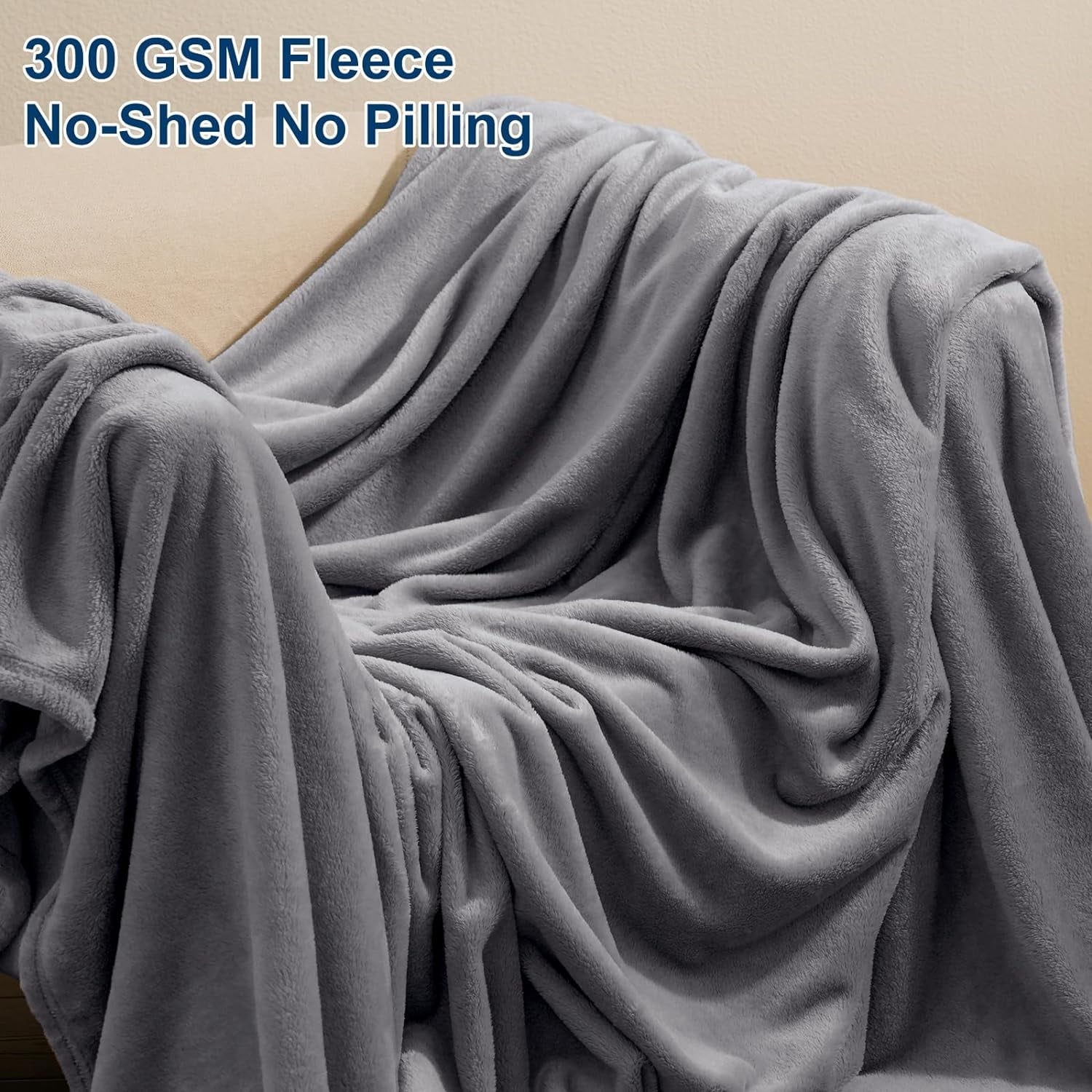 Reversible Sherpa Fleece Throw Blanket, Fuzzy Soft Lightweight Blankets for Bed, Sofa, Suitable for All Season, Grey, 50x60 inches - Super Soft Reversible Sherpa Flannel Blanket Detail