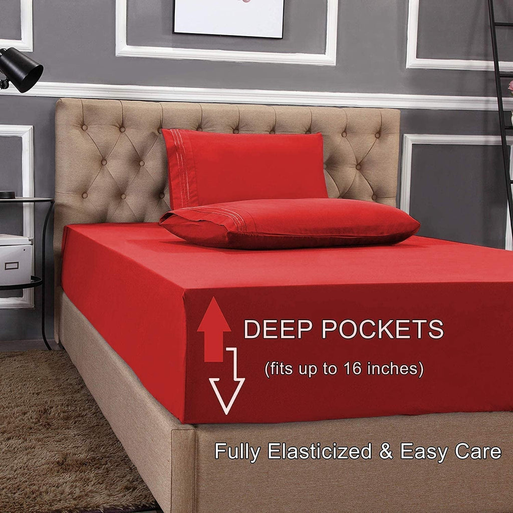 Ultra-Soft 1800 Series Microfiber Bed Sheets 6-Piece Set, Deep Pocket, Queen Black - Breathable Egyptian Cotton Flat & Fitted Sheets Detail