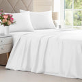 Cooling Sateen 4-Piece Luxury Bamboo Cooling Sheet Set - Queen Size 100% Bamboo Derived Rayon Premium Bed Sheets, White - Premium Ultra-Soft Pillowcase Pair for Sleeping - Default Title