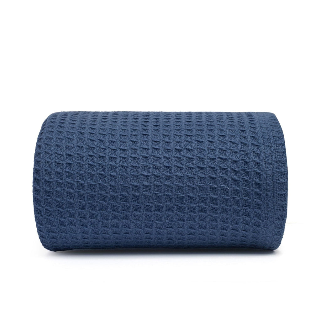Reversible Sherpa Twin Waffle Throw Blanket for Couch (68" x 92"), 100% Cotton Throw Blankets for Bed, Waffle Blanket for Bed (Navy) - Lightweight Plush Warm Blanket for All Seasons - Default Title
