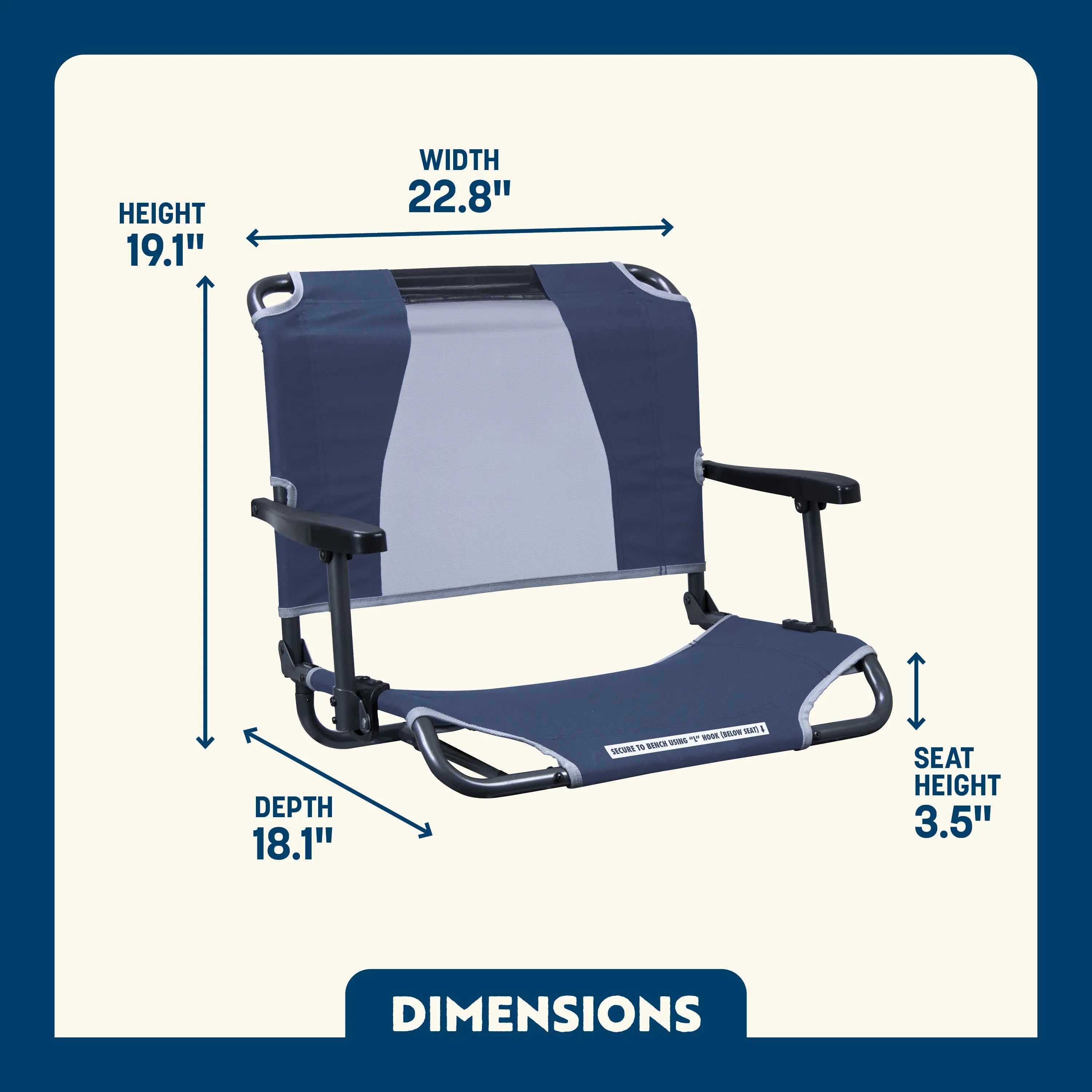 Secure-Hook Big Comfort Stadium Chair with Armrests - Choice 465 - Grandstand Cushion Seat with Secure Under-Bench Hooks Detail