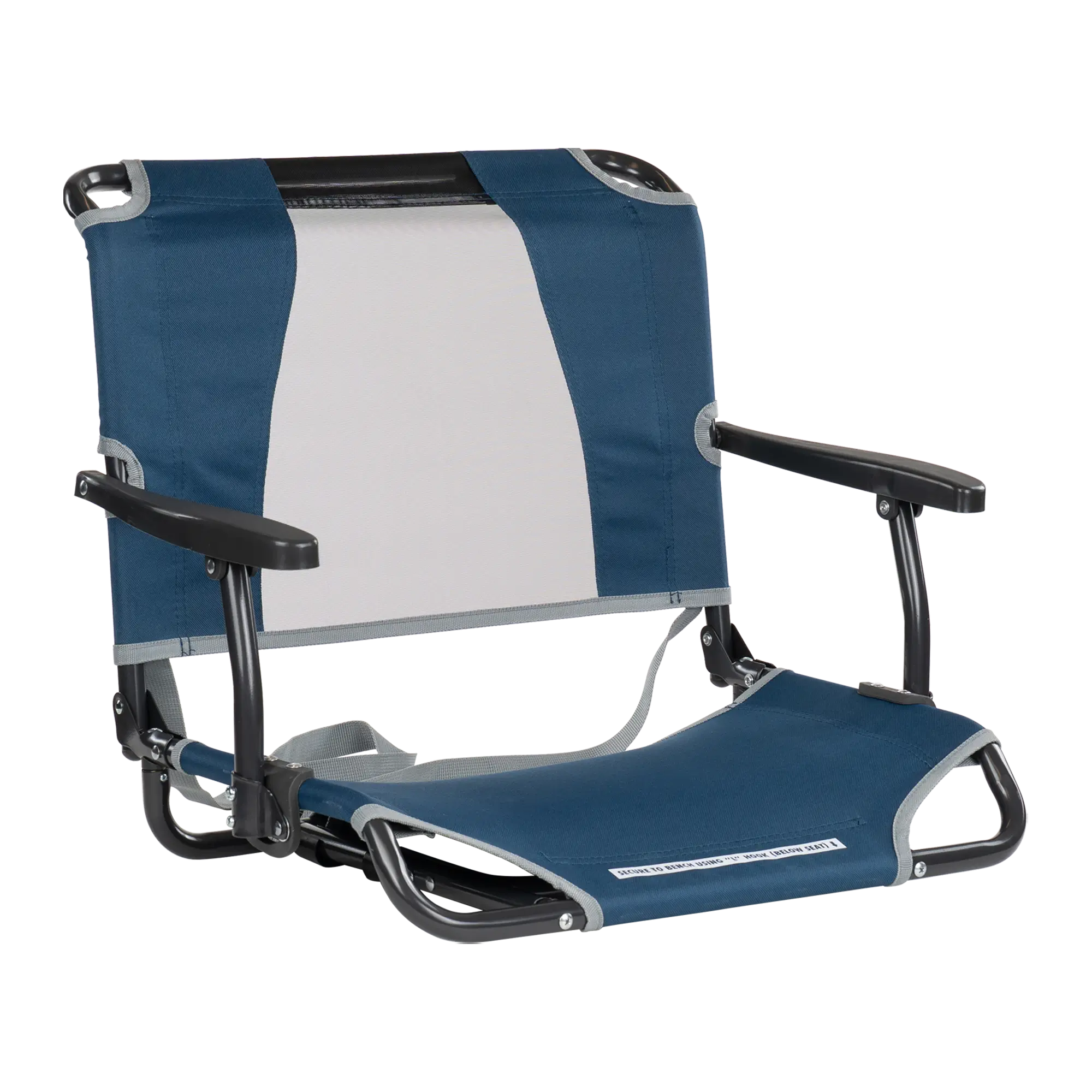 Secure-Hook Big Comfort Stadium Chair with Armrests - Choice 465 - Grandstand Cushion Seat with Secure Under-Bench Hooks - Navy