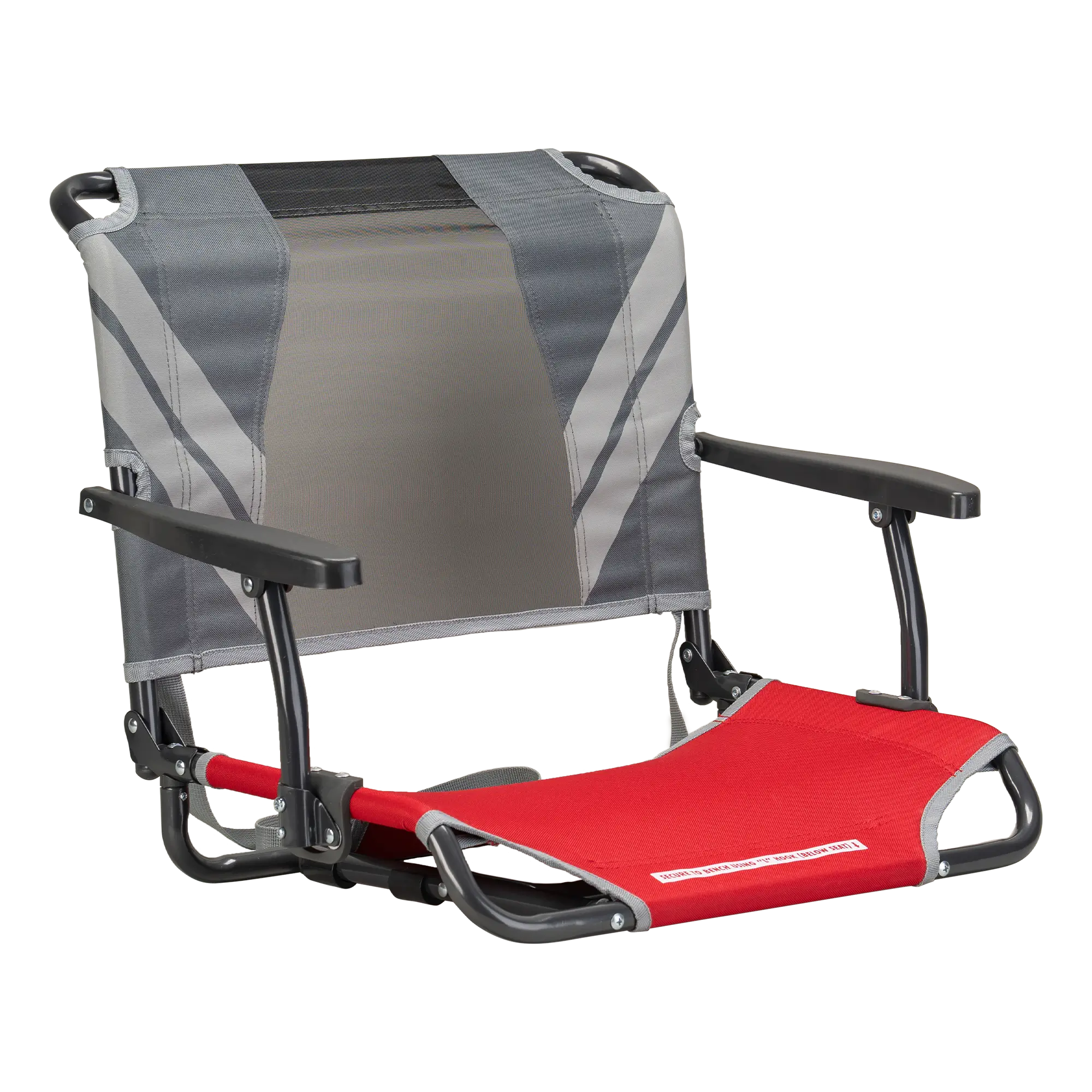 Secure-Hook Big Comfort Stadium Chair with Armrests - Choice 465 - Grandstand Cushion Seat with Secure Under-Bench Hooks - Red/Gray