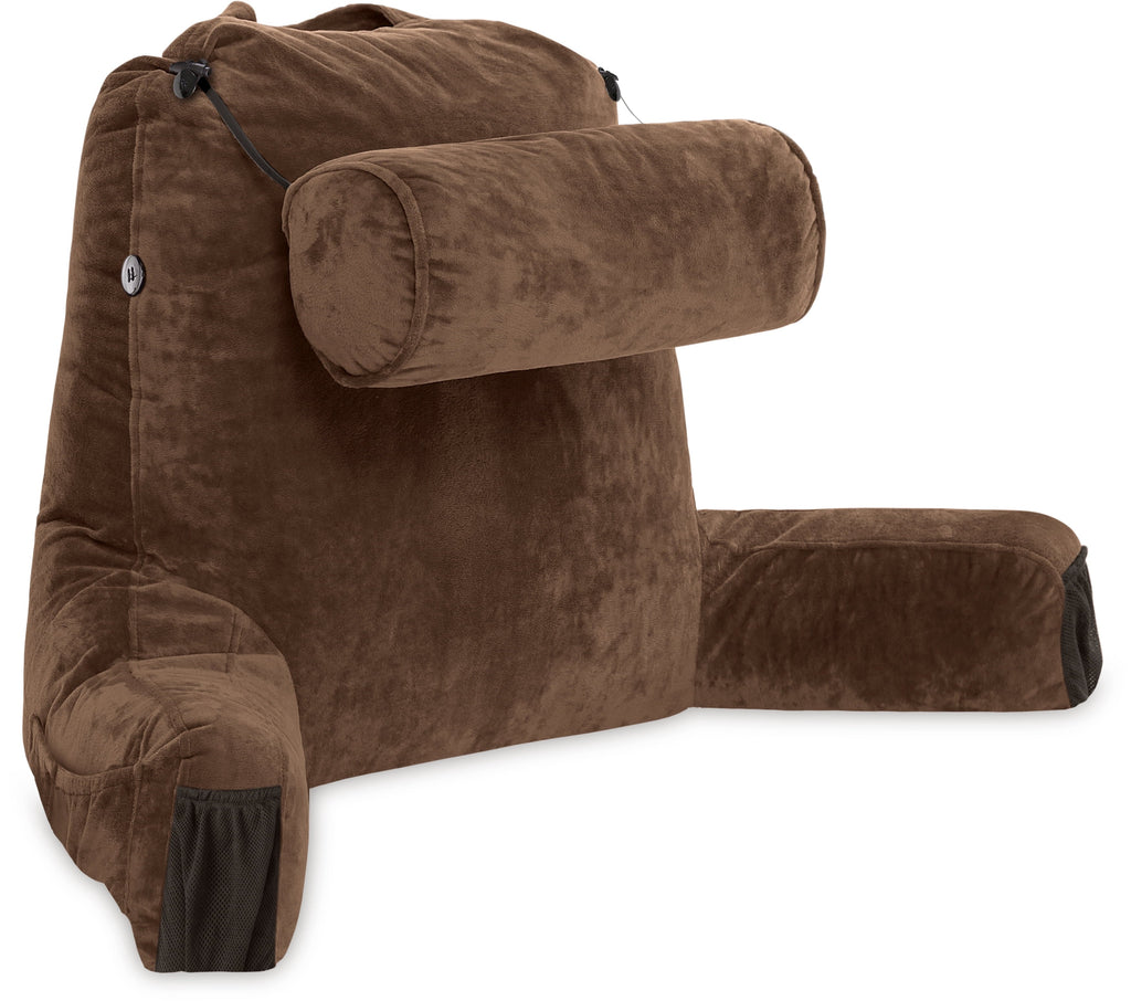 Fluffy Shredded Medium Chocolate Brown, Backrest - Detach Neck Roll, Removable Cover - Ergonomic Memory Foam Pillow for Neck Pain Support Detail