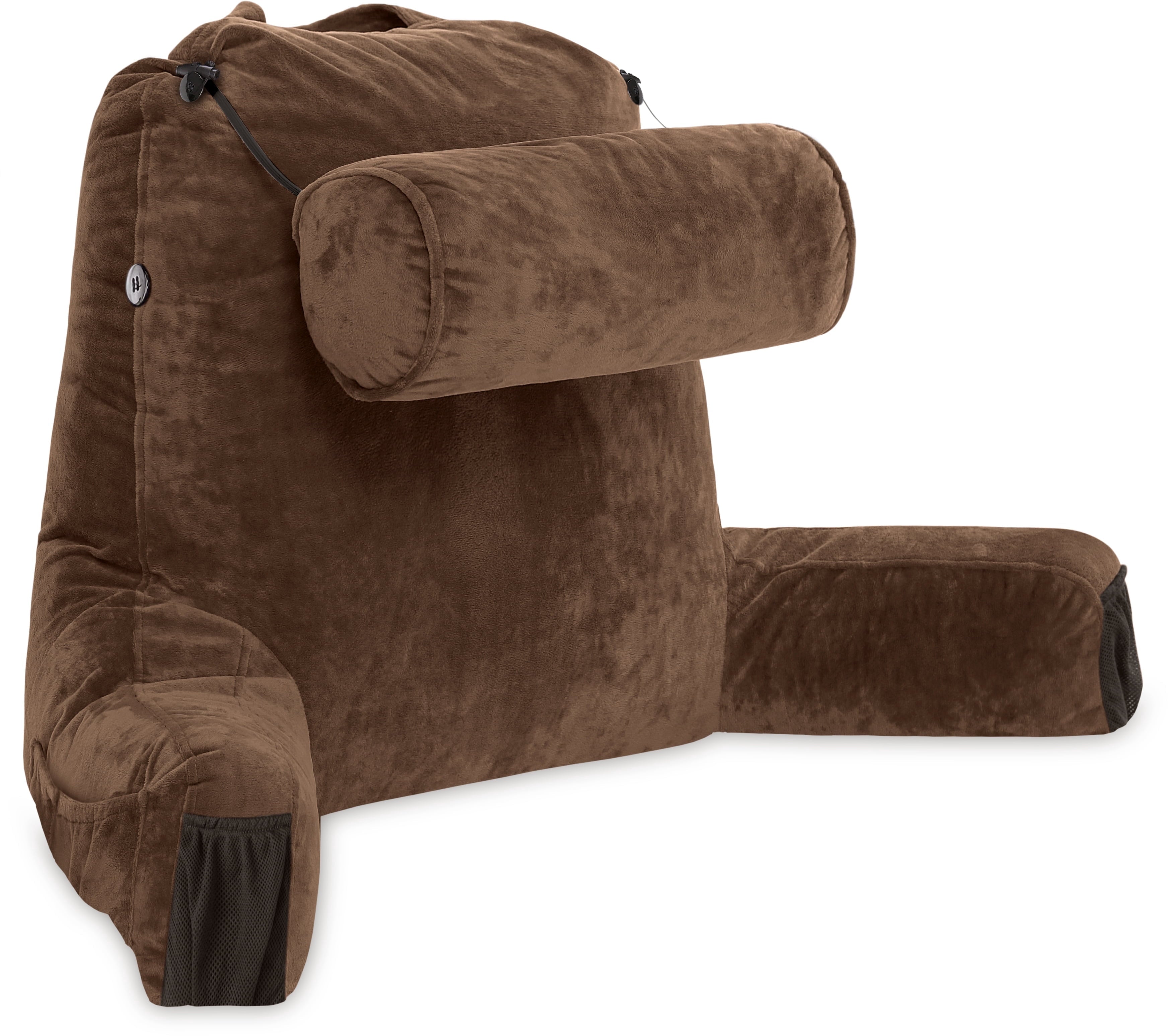 Fluffy Shredded Medium Chocolate Brown, Backrest - Detach Neck Roll, Removable Cover - Ergonomic Memory Foam Pillow for Neck Pain Support Detail
