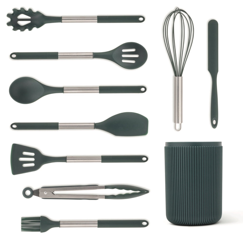 Heavy Duty 10-Piece Silicone Gadget Set - Green - Professional Kitchen Tool for Culinary Enthusiasts Detail