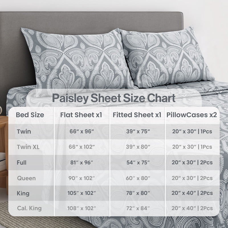 Premium Egyptian Cotton Lux Decor 4 Piece Queen Sheet Set, Brushed Microfiber Paisley Printed Bed Sheet Set with up to 16" Deep Pocket Fitted... - Cooling Hotel Quality Bedding Sheets and Pillowcases Detail