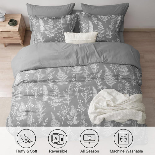 All-Season 7 Pieces Printed King Comforter Set, Lightweight Reversible Botanical Bedding Set Include Comforter, Pillow Shams, Fl... - Luxurious Quilted Duvet Cover Set Detail