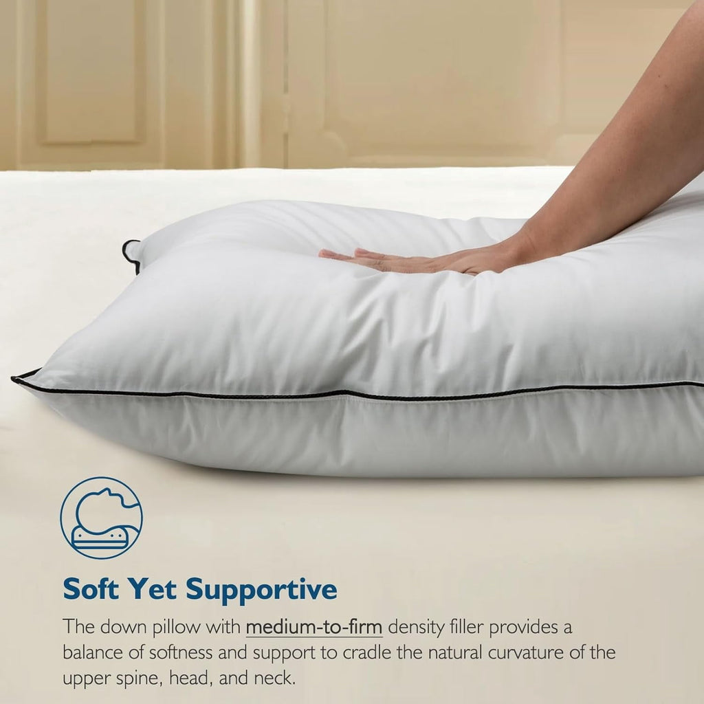 Ergonomic Memory Foam Hypoallergenic 3‑Chamber Goose Feather Down Core Bed Pillows, Standard Size Set of 2, With Microfiber Surround, Soft-... - Decorative Throw Pillow Cushion for Sofa & Bed Detail