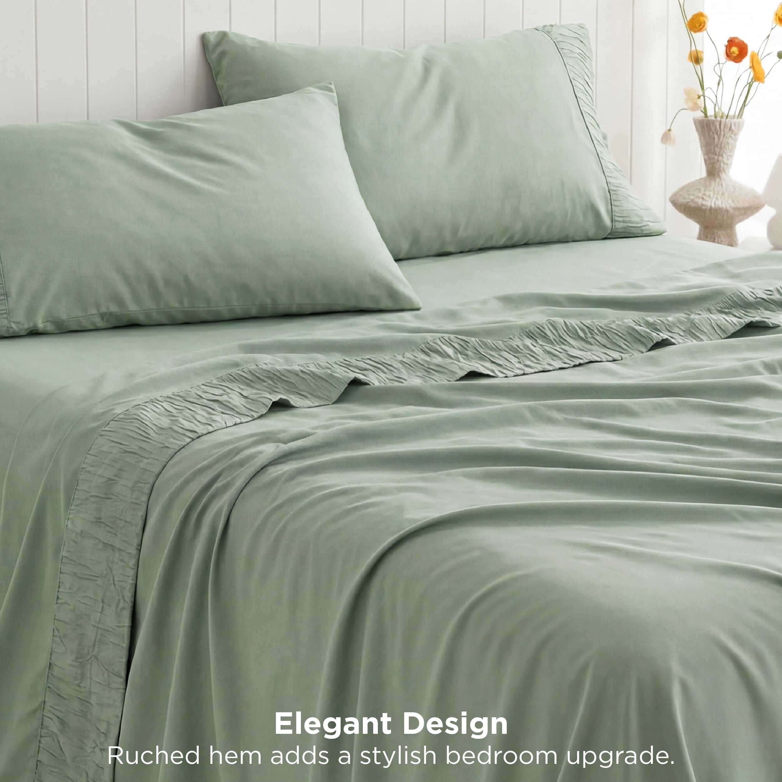 Premium Egyptian Cotton Queen Sheets Set, 4 Pieces Deep Pockets Cooling Soft Polyester Microfiber Bed Sheets Set, Sea Foam Green - Premium Ultra-Soft Pillowcase Pair for Sleeping Detail