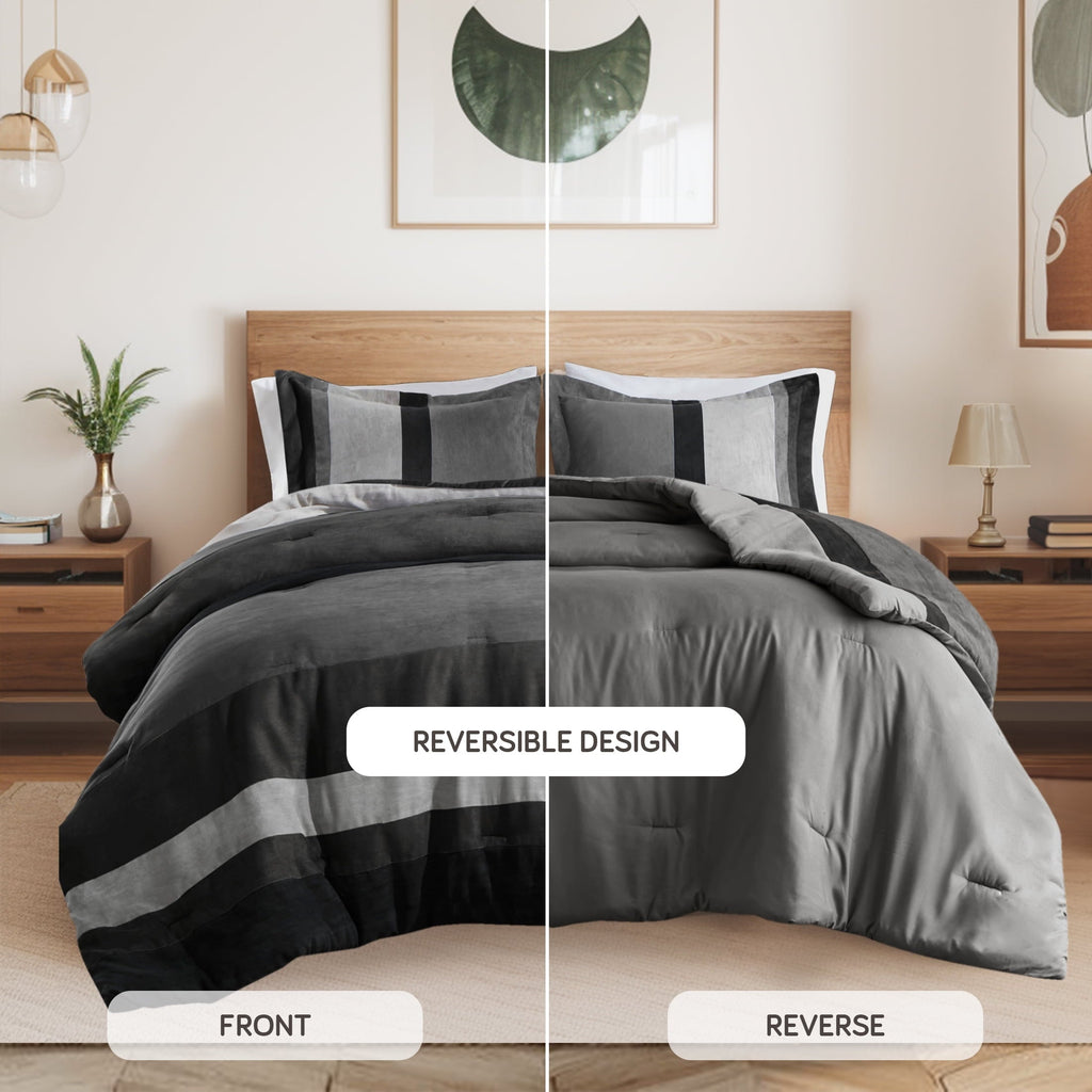 Hypoallergenic Cloud Twin/Twin XL Comforter Set Black, 2 Pieces Faux Suede Comforters Twin/Twin XL Size, Pieced Bedding Comforters Sets, C... - Cloud-Like Soft Lightweight Bed Comforter Detail