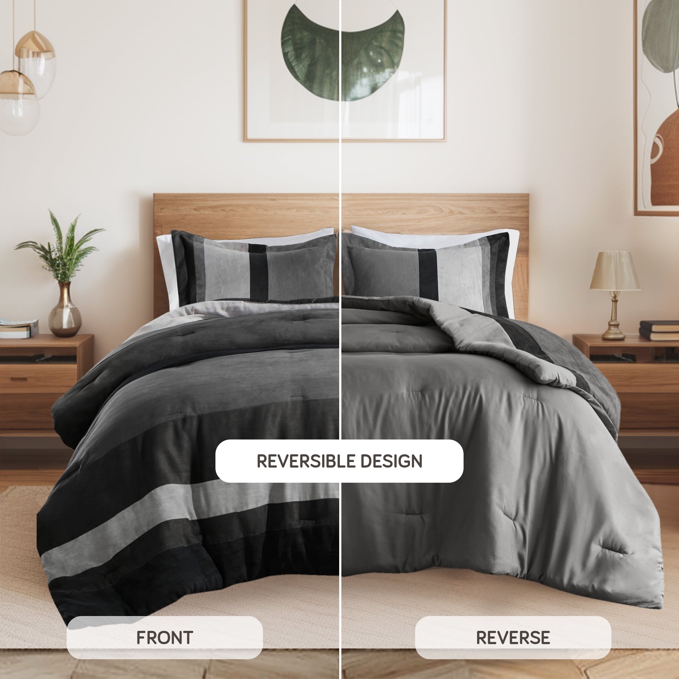 Hypoallergenic Cloud Twin/Twin XL Comforter Set Black, 2 Pieces Faux Suede Comforters Twin/Twin XL Size, Pieced Bedding Comforters Sets, C... - Cloud-Like Soft Lightweight Bed Comforter Detail