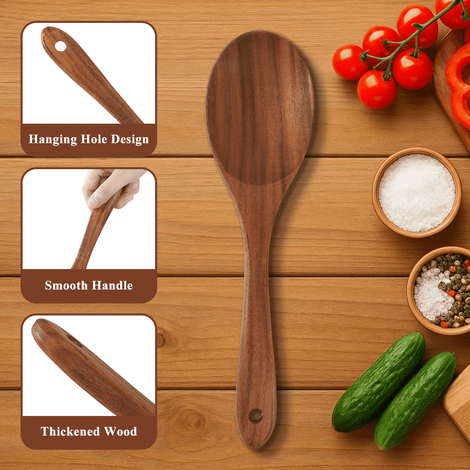 Seamless One-Piece Wooden Spoons for Cooking, 8 Pcs Natural Wooden Utensil for Cooking with Non-Stick, Heat Resistant, Wood... - Premium Stainless Steel Cooking Utensil for Non-Stick Pots Detail