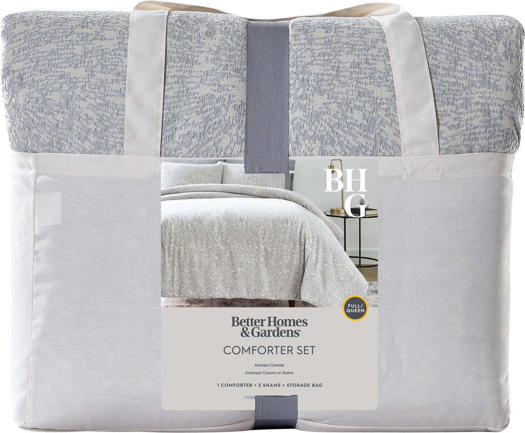 Fluffy Down Alternative Better Homes & Garden Grey Chenille 3-Piece Comforter Set, Full/Queen, All Ages - Cloud-Like Soft Lightweight Bed Comforter Detail