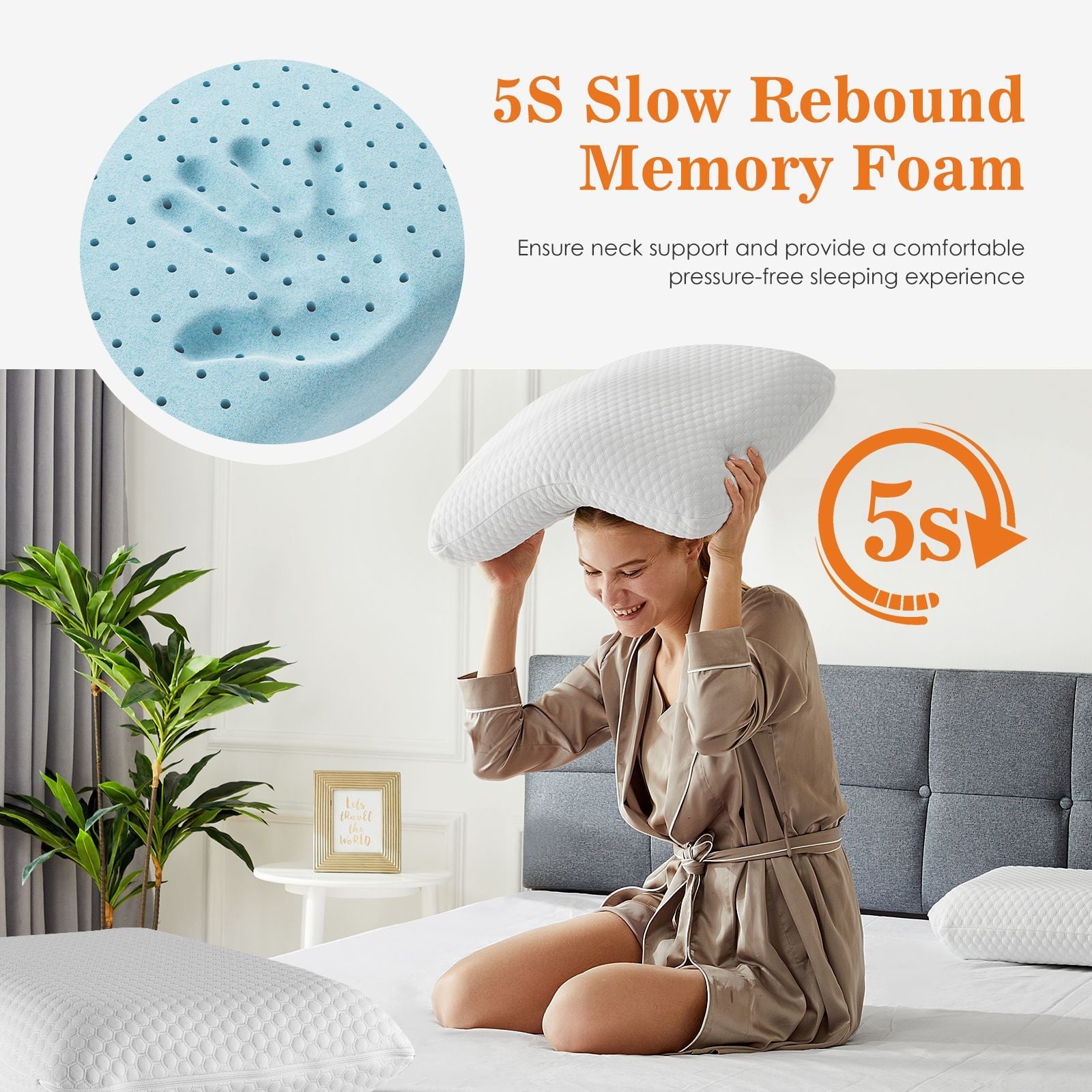 Hotel Collection Memory Foam Pillow, Standard Size Pillows for Sleeping, Bed Pillow Soft and Comfortable, 1 Pack - Decorative Throw Pillow Cushion for Sofa & Bed Detail