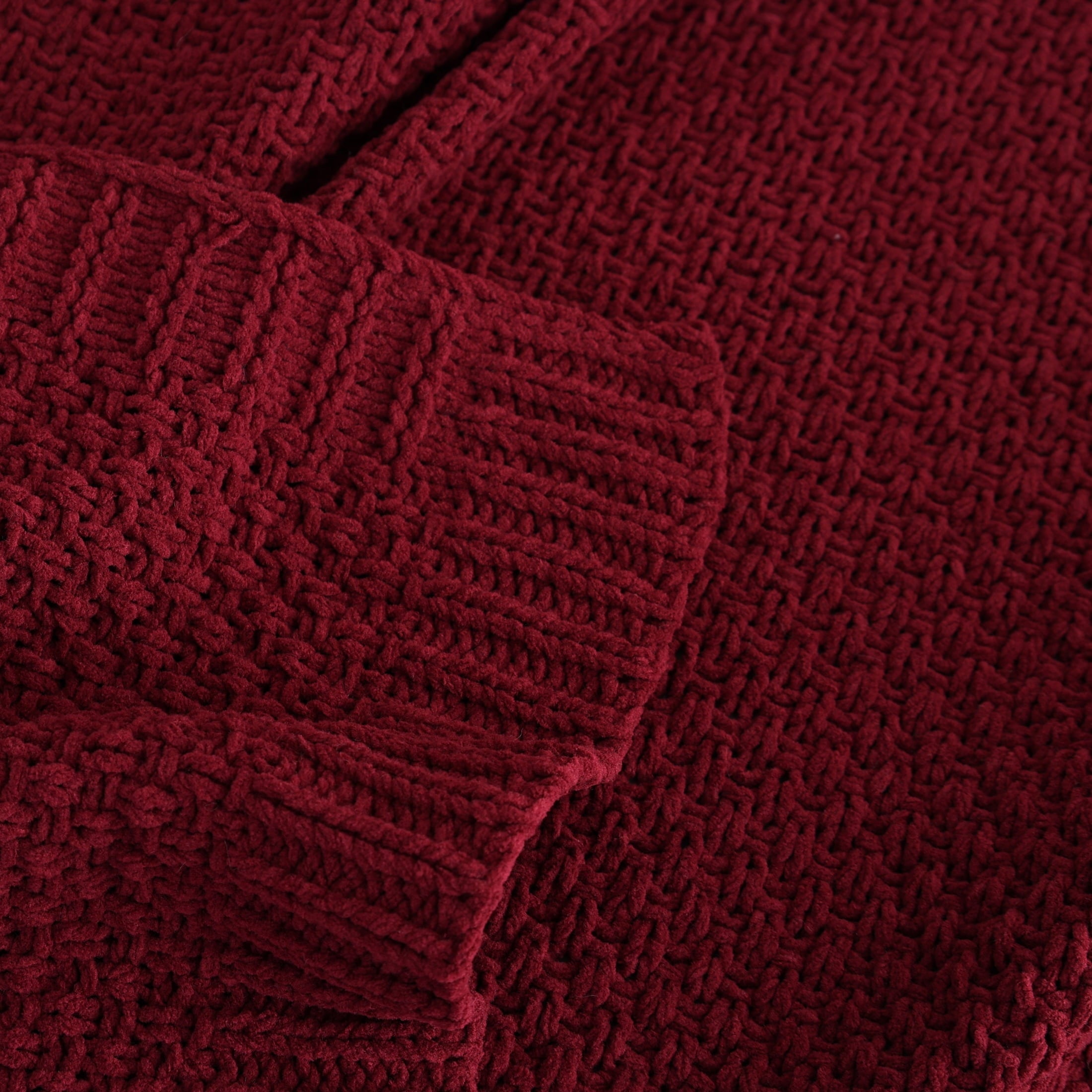 Super Soft Flannel Chenille Knit Super Soft Oversized Throw Blanket, Merlot Wine - Super Soft Reversible Sherpa Flannel Blanket Detail