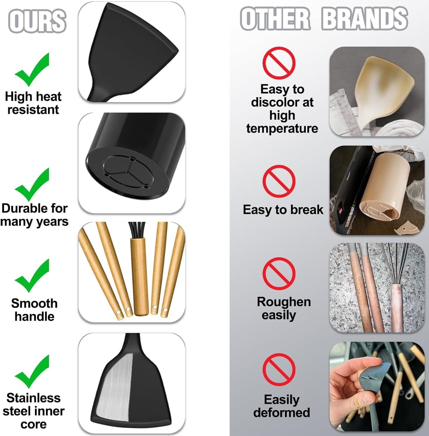 High-Precision Kitchen Utensil Set, 34Pieces Silicone Cooking Utensil Set with Wooden Handle, Heat Resistant Spatula Set Gadg... - Heavy Duty Stainless Steel Kitchen Shears Detail