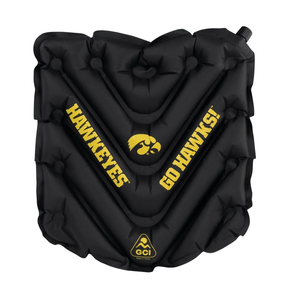 Ergonomic Back-Support College V Seat Inflatable Stadium Cushion - Iowa Hawkeyes - Choice 157 - Grandstand Cushion Seat with Secure Under-Bench Hooks - Default Title