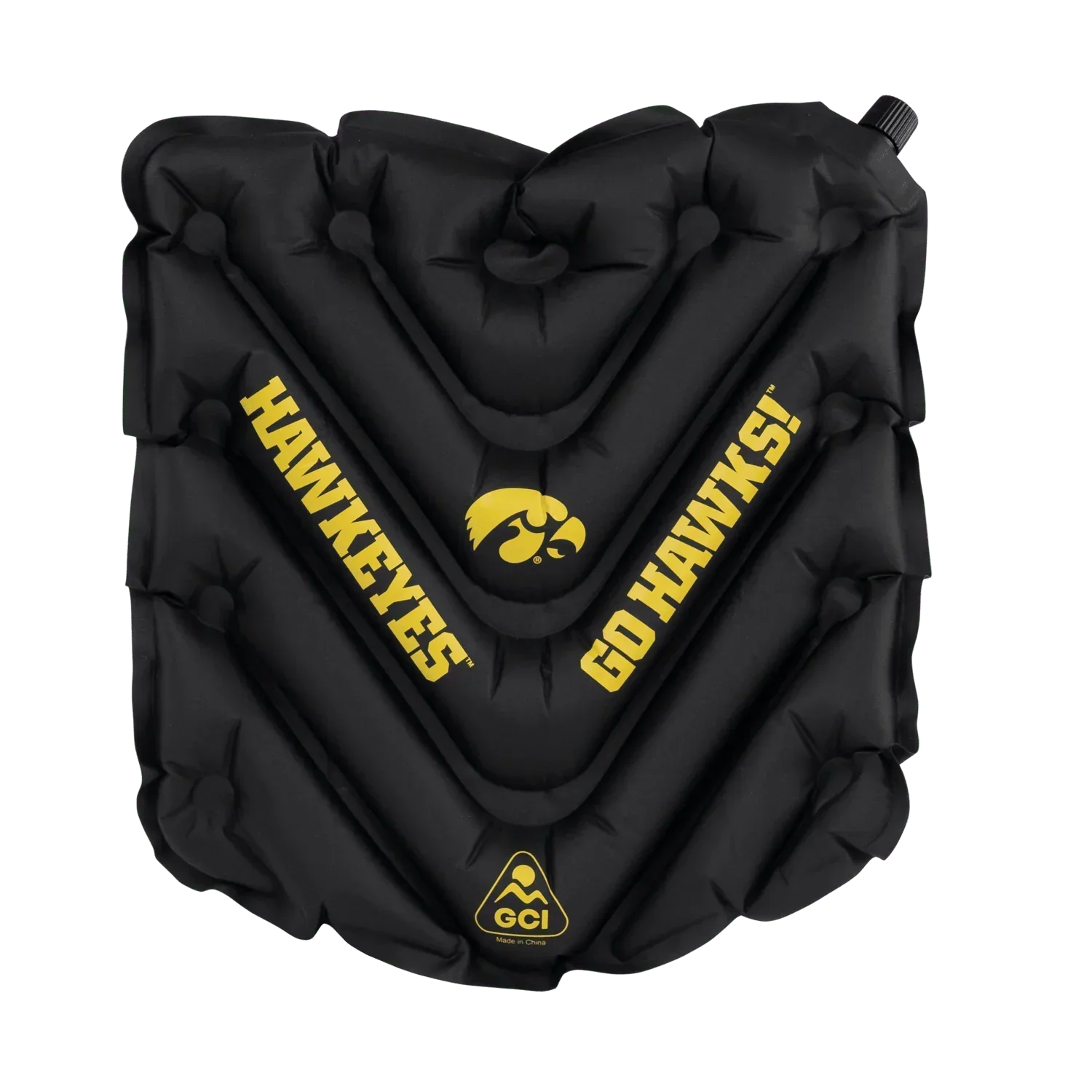 Ergonomic Back-Support College V Seat Inflatable Stadium Cushion - Iowa Hawkeyes - Choice 157 - Grandstand Cushion Seat with Secure Under-Bench Hooks - Default Title