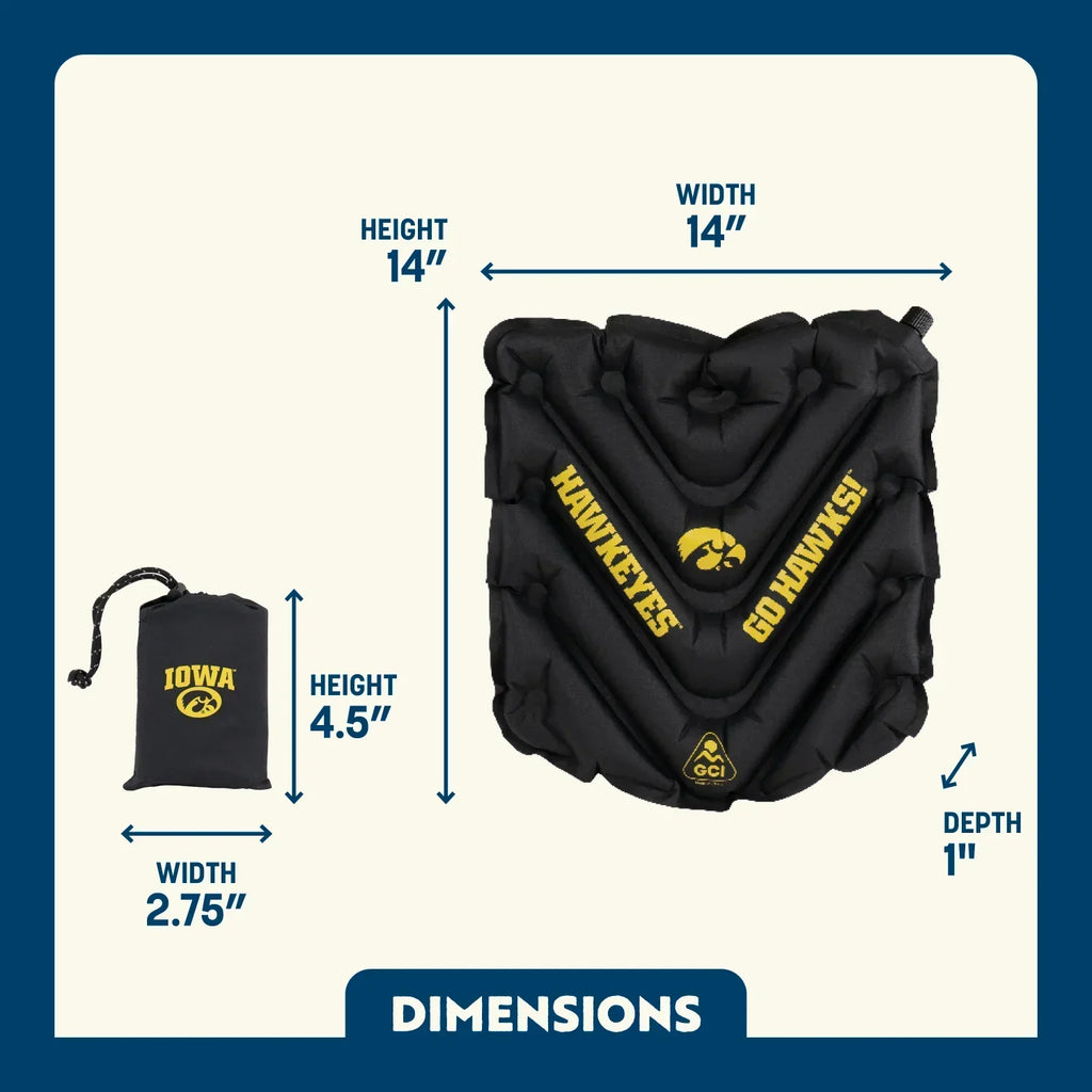 Ergonomic Back-Support College V Seat Inflatable Stadium Cushion - Iowa Hawkeyes - Choice 157 - Grandstand Cushion Seat with Secure Under-Bench Hooks Detail
