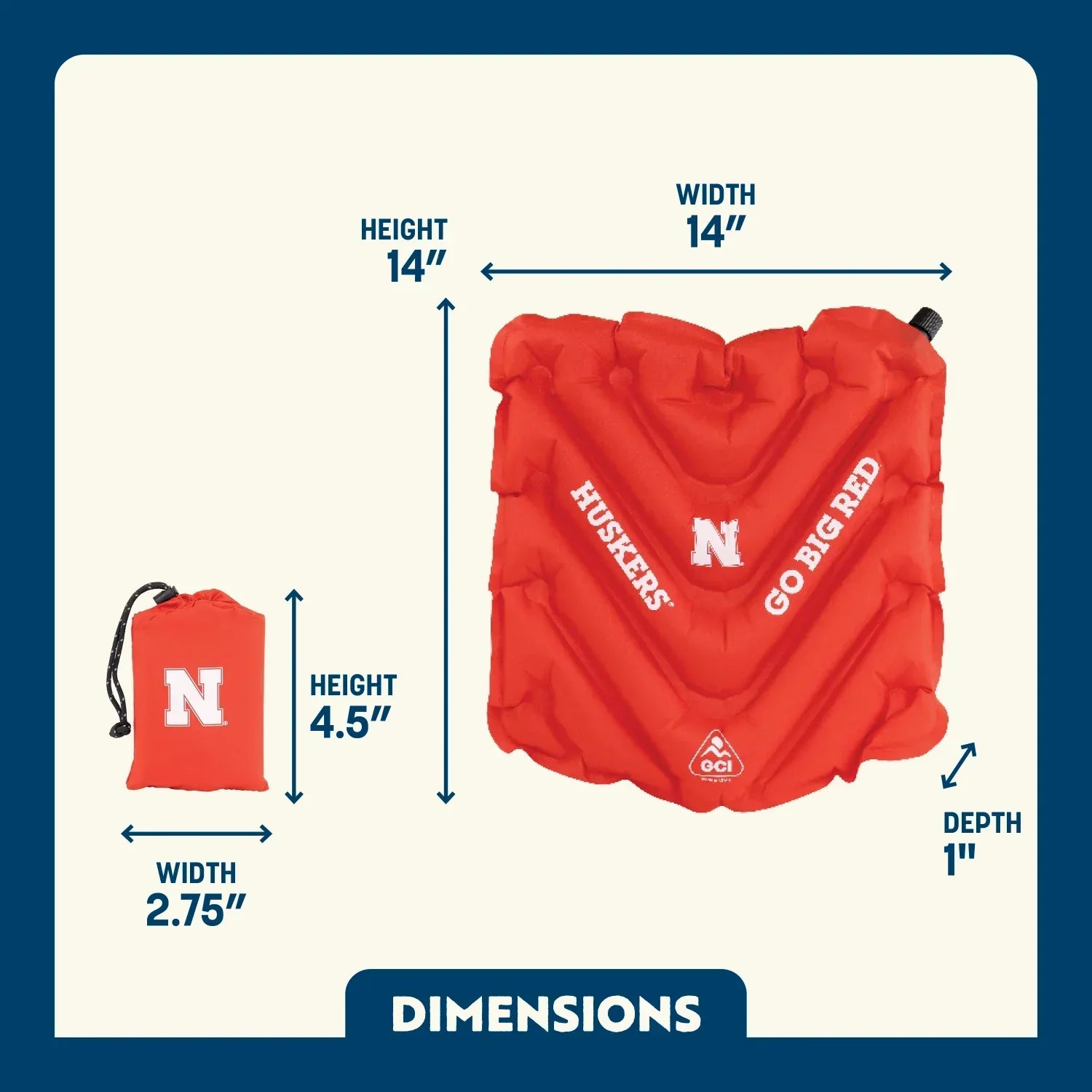 Compact Cushion College V Seat Inflatable Stadium Cushion - Nebraska Cornhuskers - Choice 277 - Bleacher-Friendly Stadium Chair with Back Support Detail