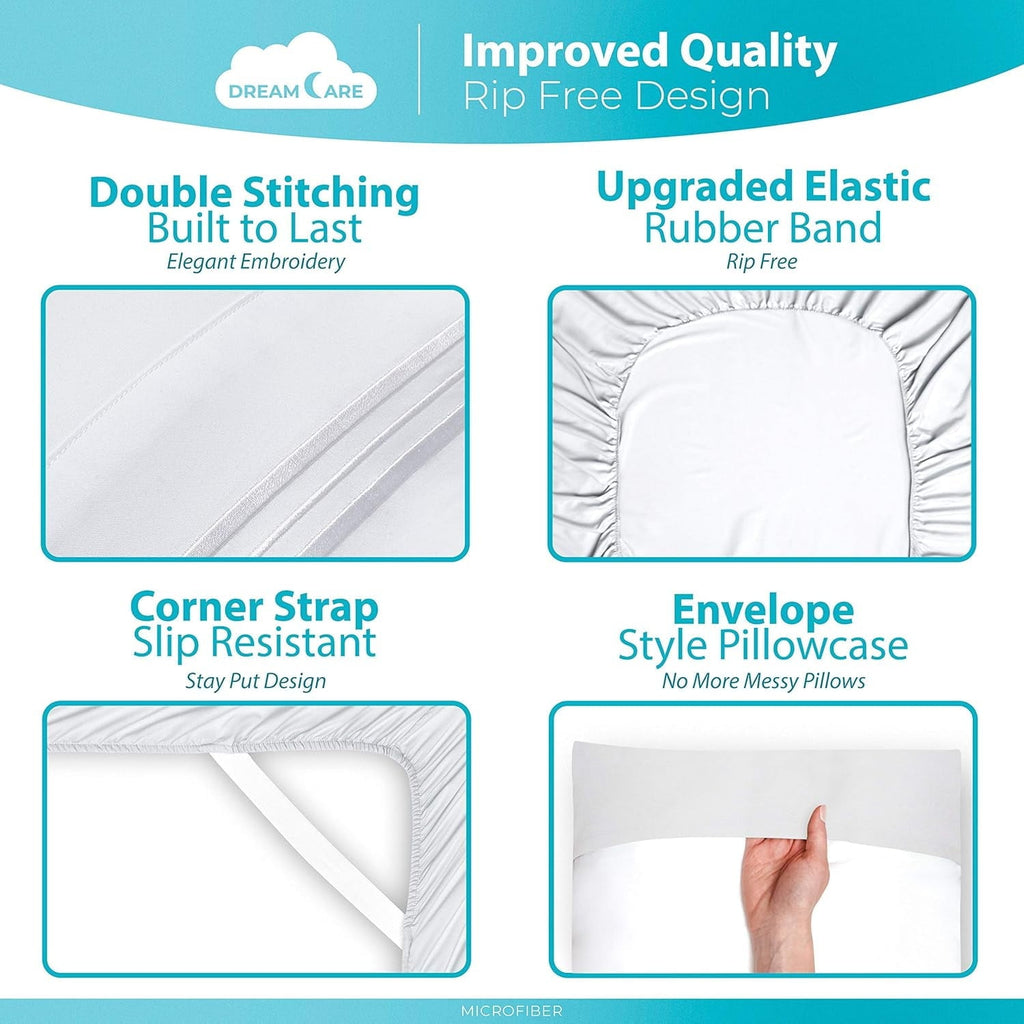 Ultra-Soft Set, Soft Microfiber 4 Piece Hotel Luxury Bed s with Deep Pockets, Embroidered Pillow Cases, Side Storage Pocket Fitt... - Premium Ultra-Soft Pillowcase Pair for Sleeping Detail
