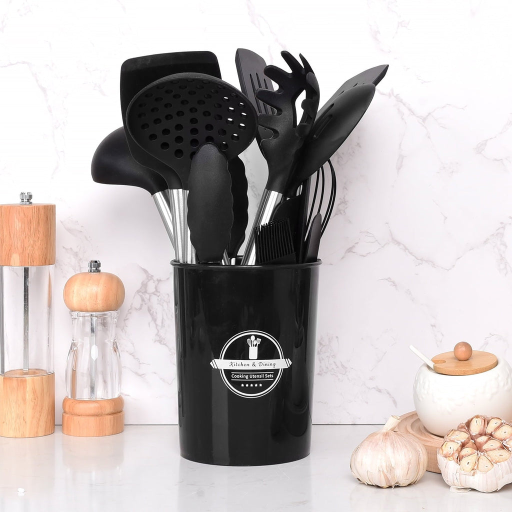 Chef-Quality Silicone Cooking Utensils Set, 26 Pcs, Heat Resistant Kitchen Utensils Set, Black - Multi-Purpose Hand Tool for Daily Meal Prep Detail