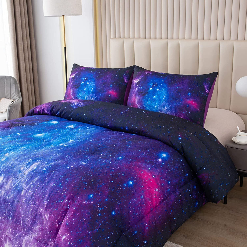 Fluffy Down Alternative Galaxy Comforter Set Outer Space Purple Starry Sky Night Pattern Bedding Set for Girls Boys Kids Teens Twin Size with... - Cloud-Like Soft Lightweight Bed Comforter Detail