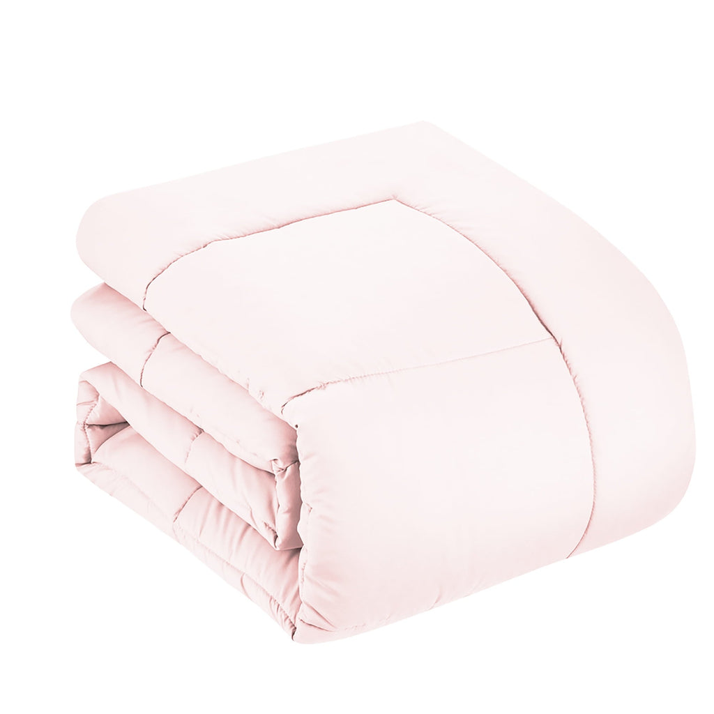 Hypoallergenic Cloud Supreme 7 Piece Bed-In-A-Bag All Season Solid Comforter & Sheet Set, Full, Pale Pink - All-Season Down Alternative Comforter Insert Detail