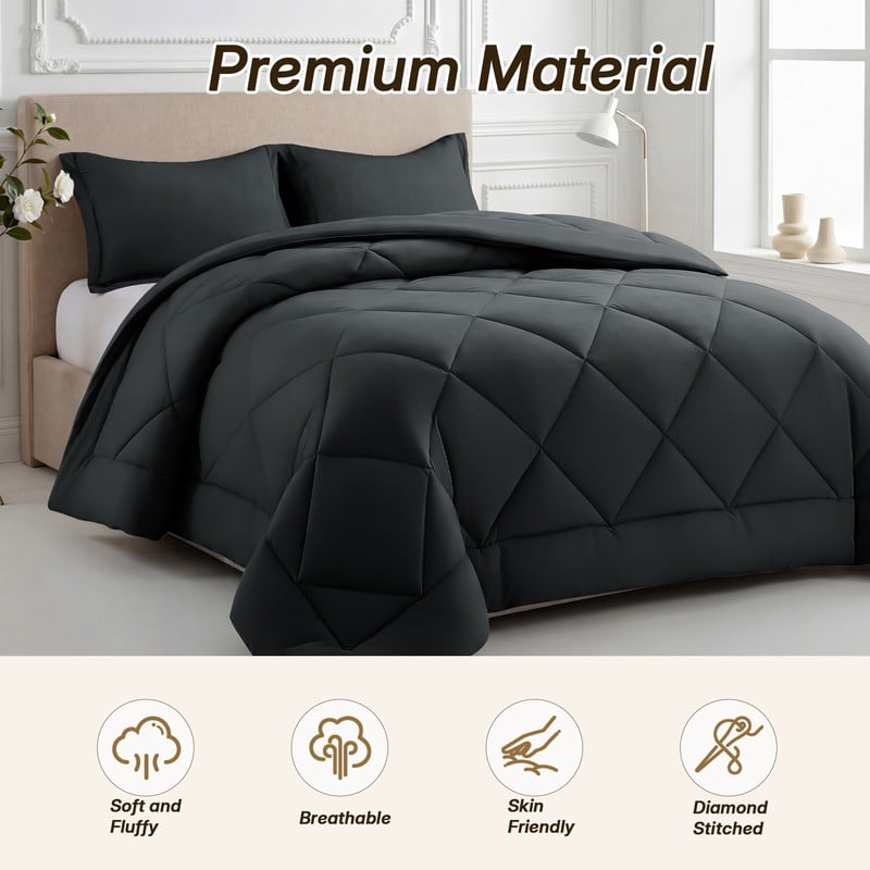 Hypoallergenic Cloud 3 Pieces Queen Size Comforter Set, All Season Lightweight Breathable Bedding Set with 1 Down Alternative Comforter an... - Luxurious Quilted Duvet Cover Set Detail