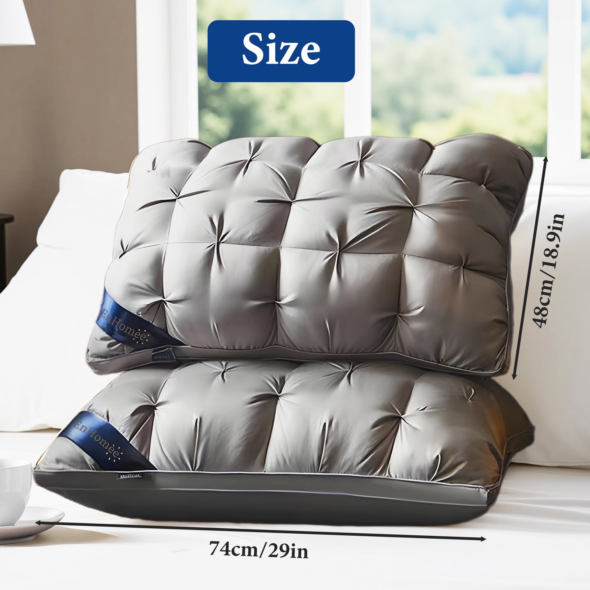 Ergonomic Memory Foam 2-Pack Luxurious Hotel-Quality ,Resistant to Flattening, All-Season,Gray - Ergonomic Memory Foam Pillow for Neck Pain Support Detail