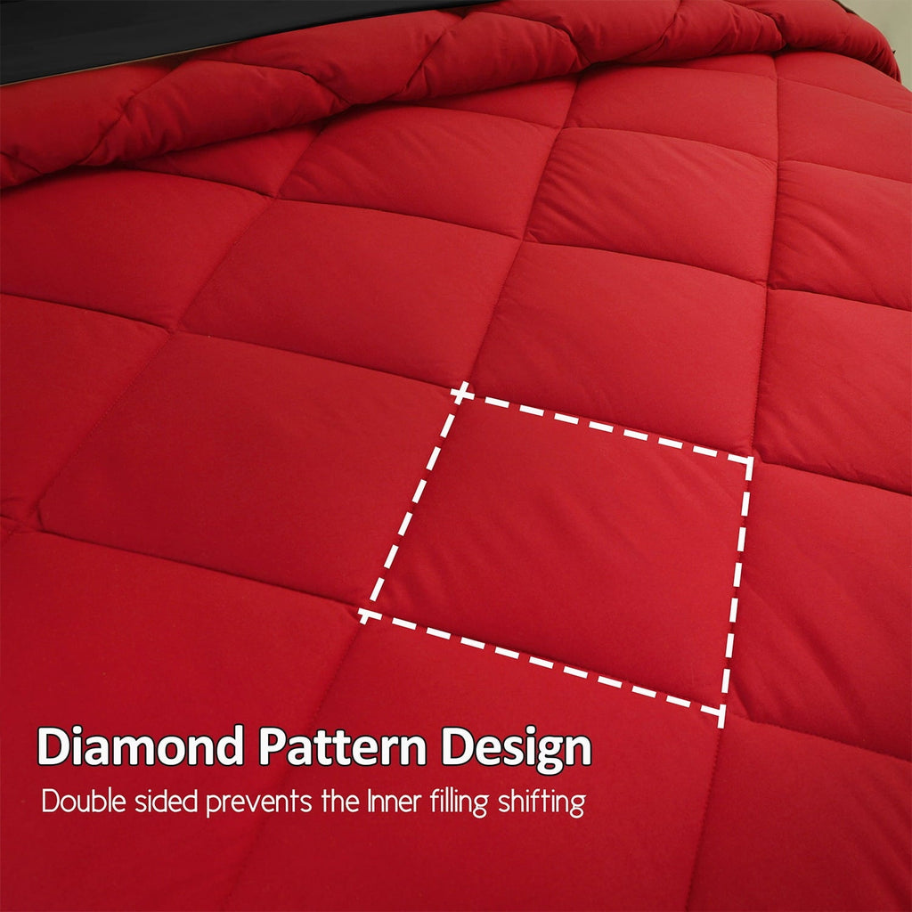 Fluffy Down Alternative 7 Piece Reversible Queen Comforter Set - Red Quilted Down Alternative Bedding All Season Super Soft Microfiber Bed in... - Luxurious Quilted Duvet Cover Set Detail