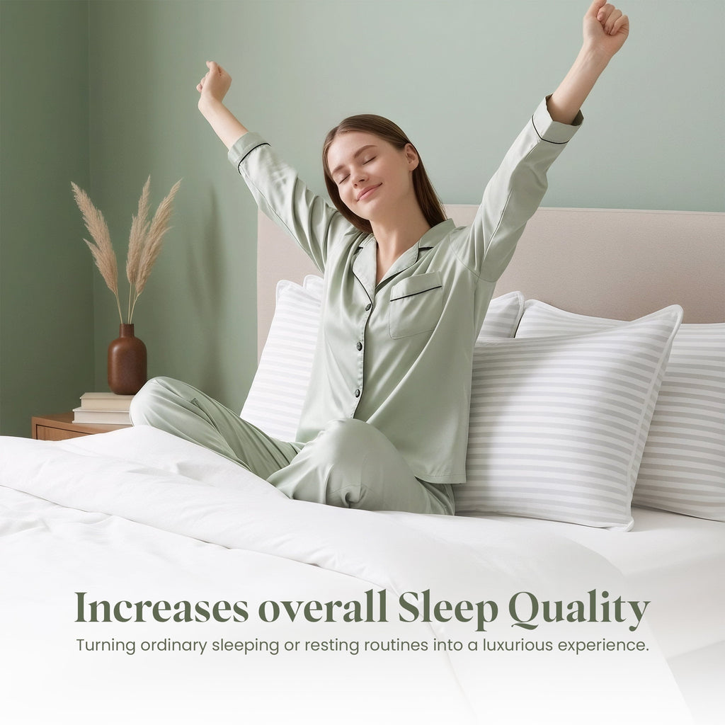 Ergonomic Memory Foam Bed Pillow with White Stripes - Set of 2 - Ultra Cozy & Relaxing For Adults, (Queen, 28"L x 20" W) - Orthopedic Shredded Foam Bed Pillow Set Detail