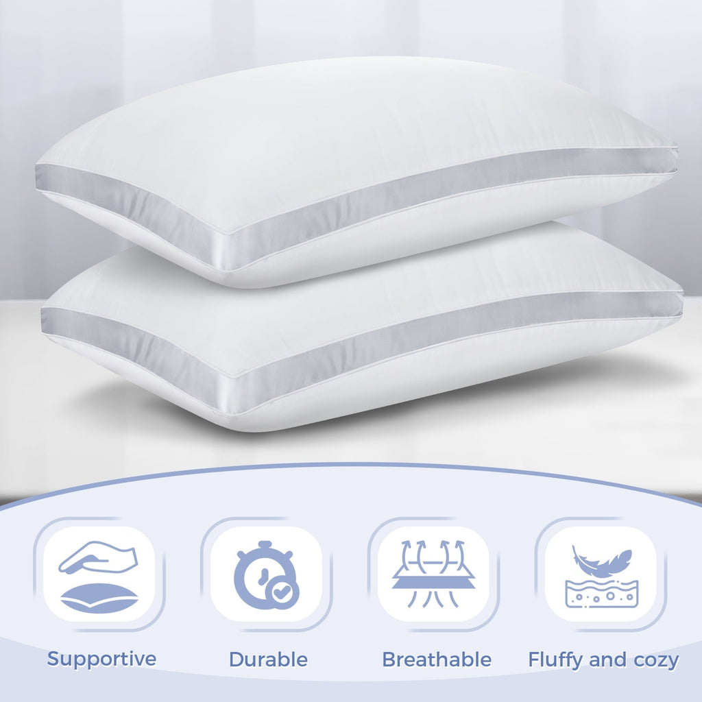 Orthopedic Support Bed Pillows King Size Set of 2, Luxury Hotel Quality,Fluffy and Supportive Gusseted Bed Pillows for Side, Back, or St... - Decorative Throw Pillow Cushion for Sofa & Bed Detail