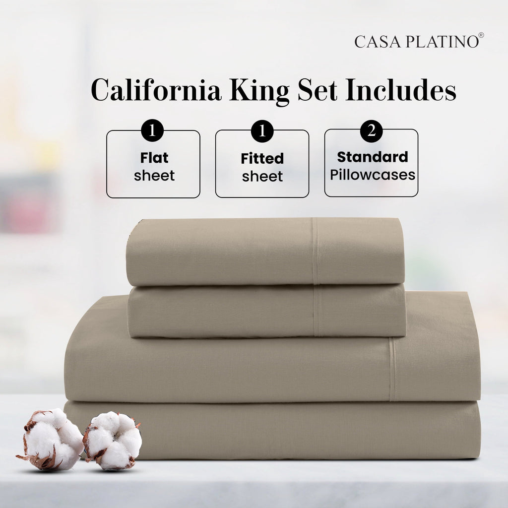 Wrinkle-Resistant 100% Cotton Sheets Set – 4 Piece Cal King Bed Sheet, Soft & Comfy All Season Breathable Percale Weave, 15” Snug Fit D... - Breathable Egyptian Cotton Flat & Fitted Sheets Detail