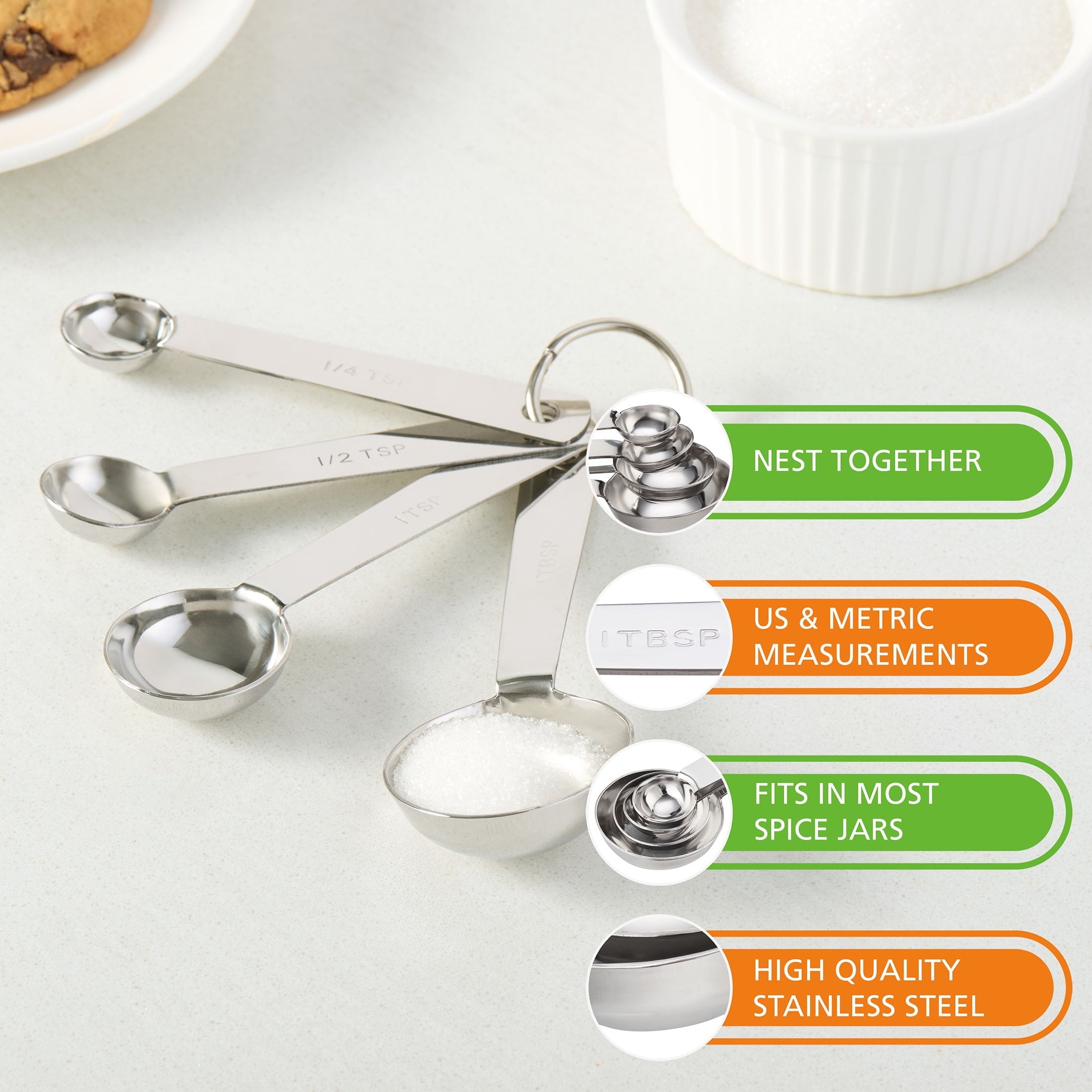 Innovative Kitchen Stainless Steel 4-Piece Nesting Measuring Spoons Set, Stainless Steel Finish - Kitchen Gadget Tool for Quick Food Prep Detail