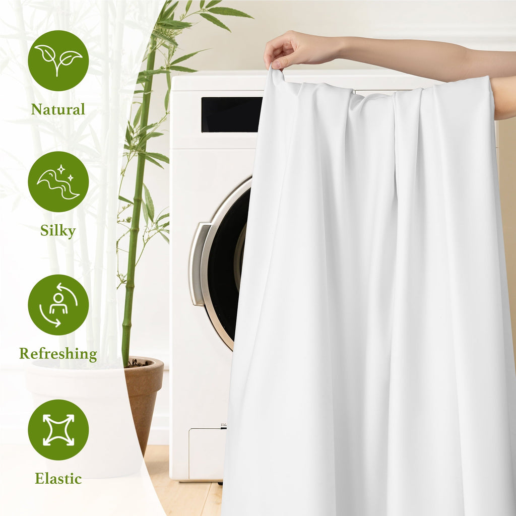 Cooling Sateen Bamboo Sheets Set, 4-Piece Queen Sheet Set with 16" Deep Pockets, Soft and Breathable Bed Sheets, White - Luxury Bed Sheet Set with Deep Pockets Detail