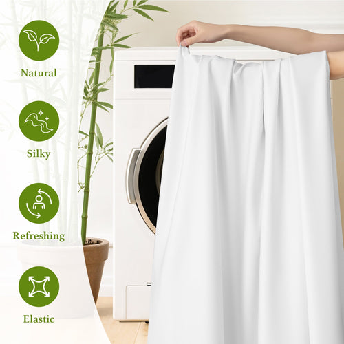 Cooling Sateen Bamboo Sheets Set, 4-Piece Queen Sheet Set with 16" Deep Pockets, Soft and Breathable Bed Sheets, White - Luxury Bed Sheet Set with Deep Pockets Detail