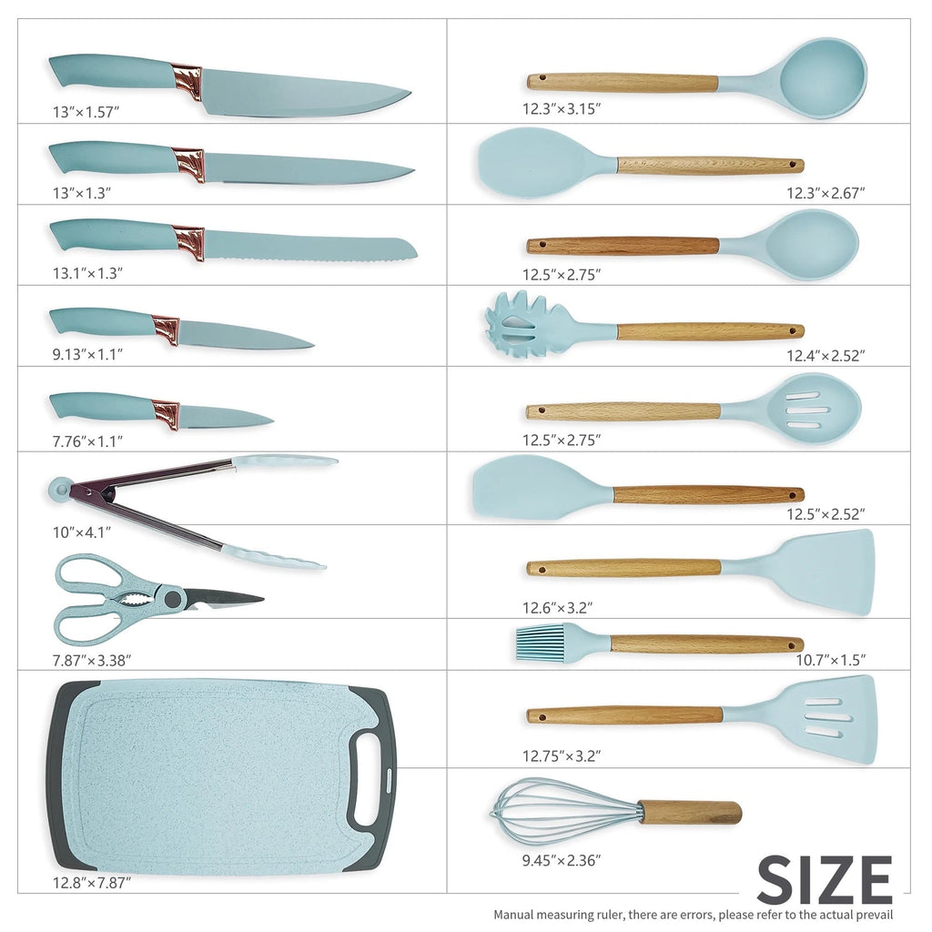 Durable Steel Silicone Kitchen Cooking Utensils Set, 19 Pieces Utensil with Holder, Heat Resistant, Green - Professional Kitchen Tool for Culinary Enthusiasts Detail