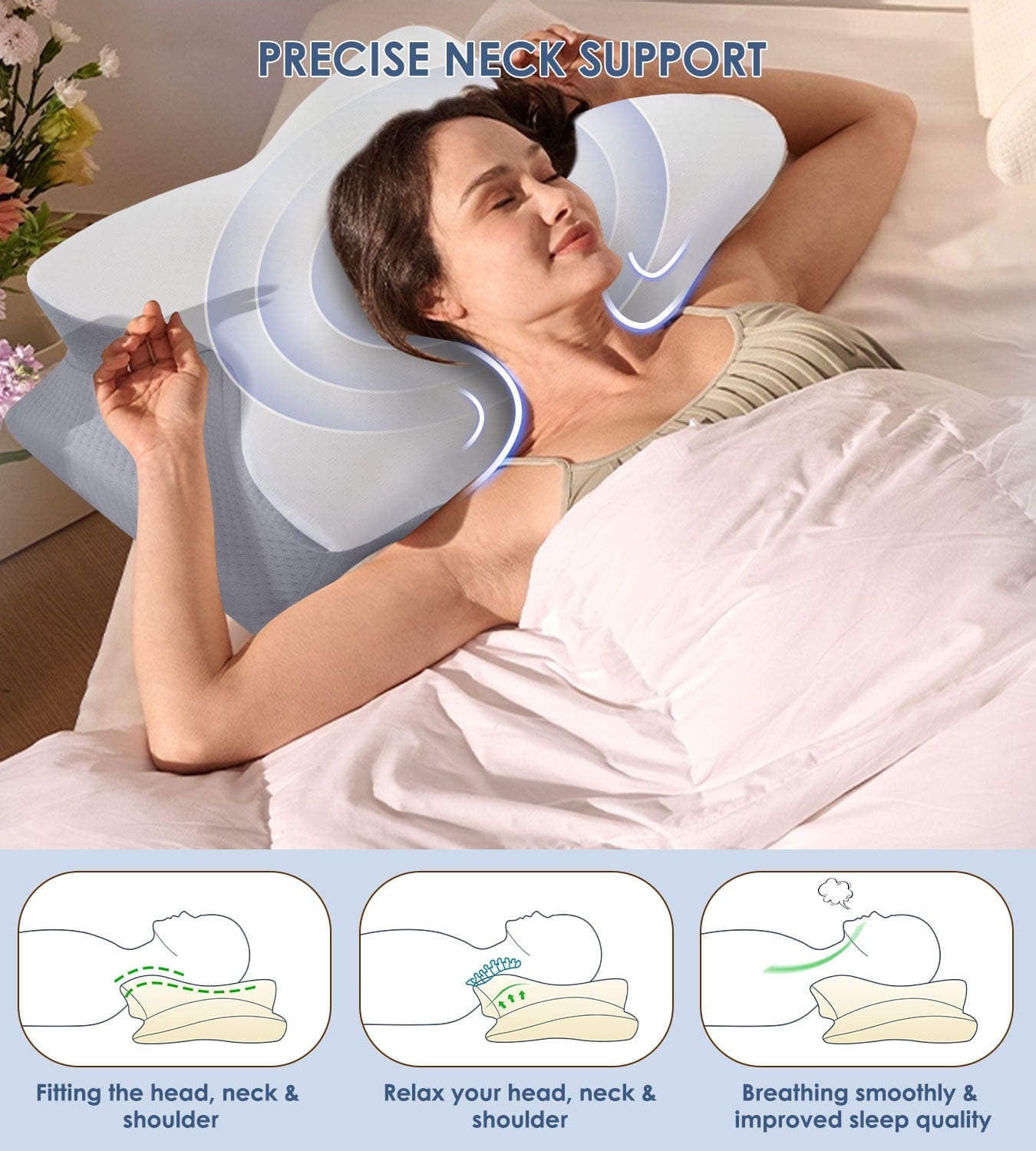 Fluffy Shredded Cervical Pillow for Neck Pain Relief, Contour Memory Foam Pillows, Odorless Ergonomic Neck Pillow Adjustable Orthoped... - Ergonomic Memory Foam Pillow for Neck Pain Support Detail